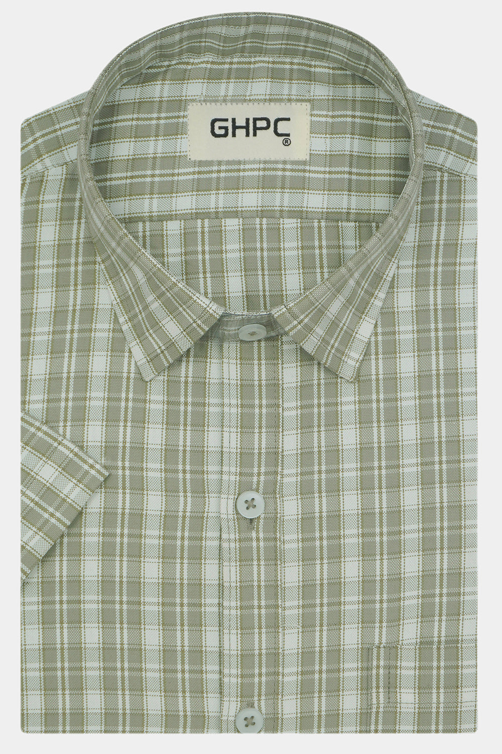Men's Cotton Linen Checkered Half Sleeves Shirts (Beige)