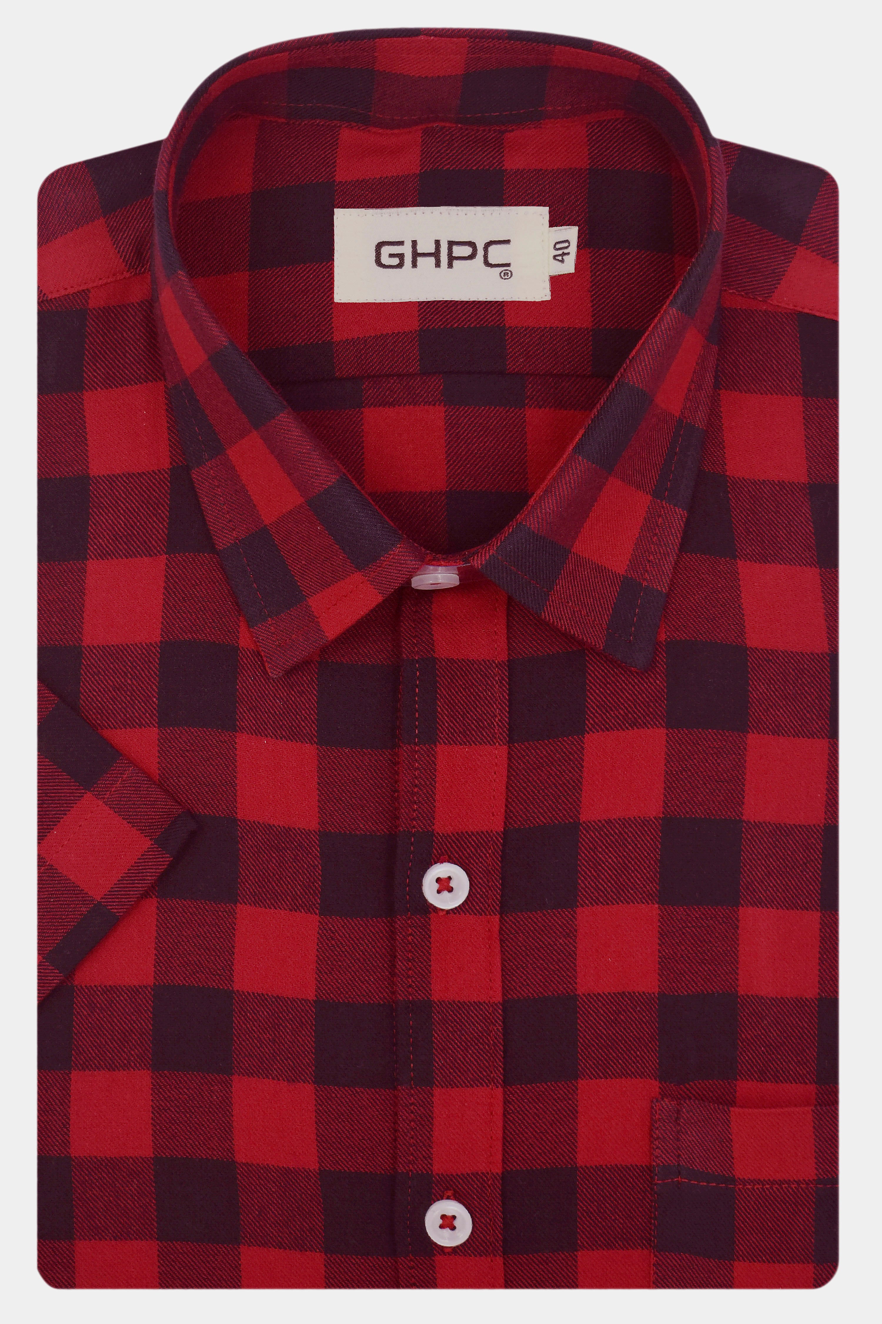 Men's 100% Cotton Gingham Checkered Half Sleeves Shirt (Red)