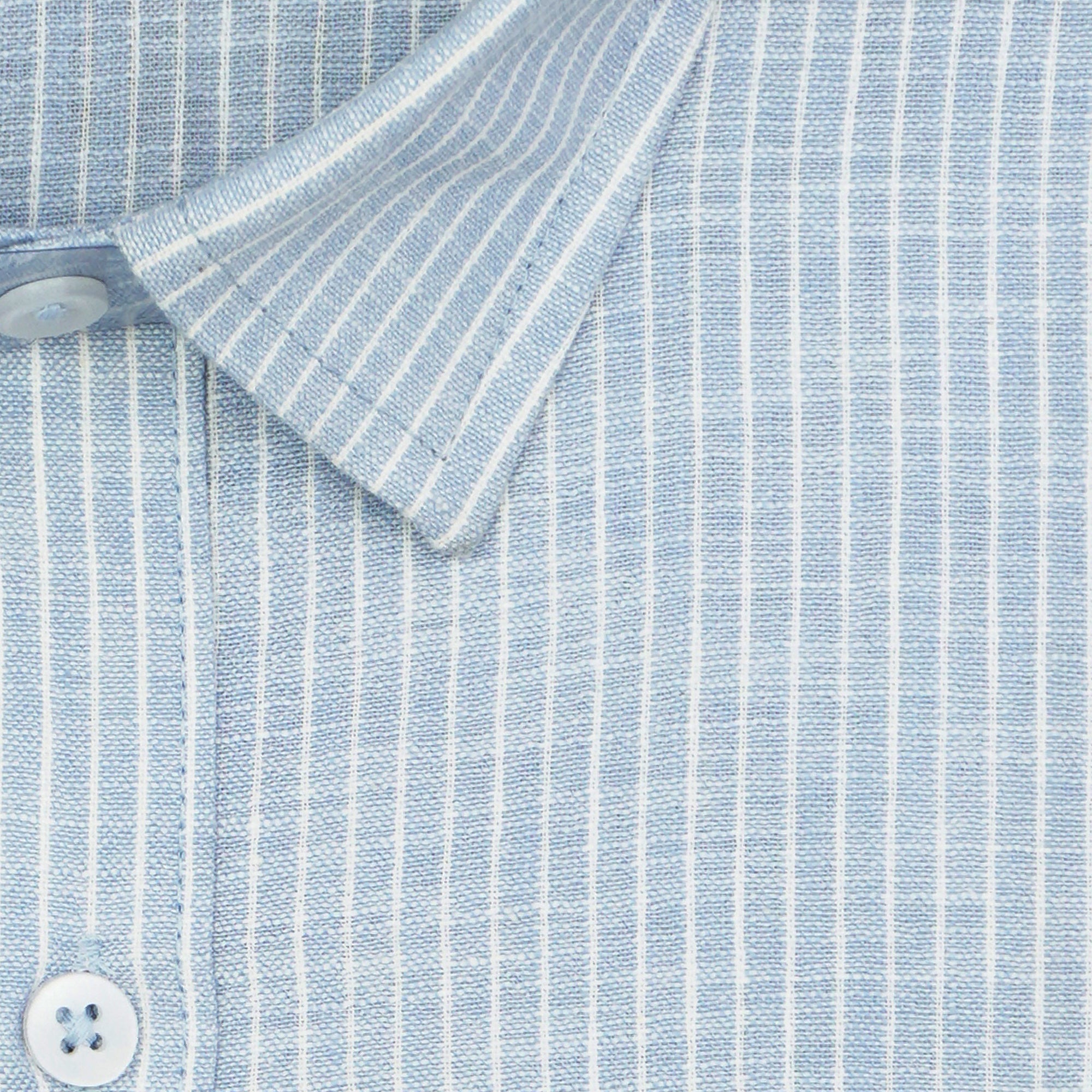 Men's Cotton Linen Striped Half Sleeves Shirt (Blue)
