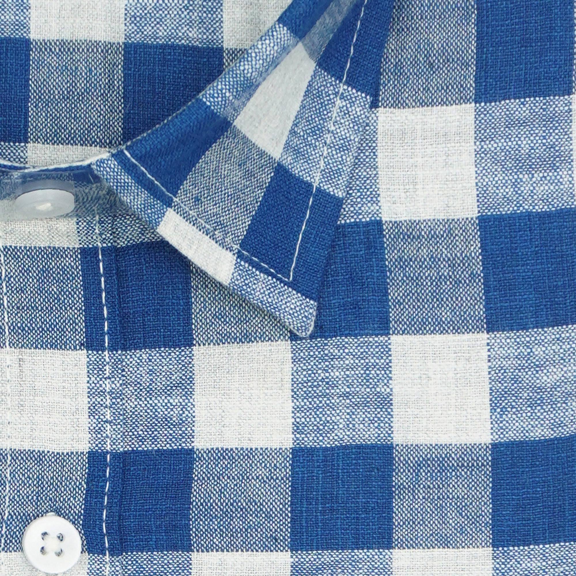 Men's Cotton Linen Checkered Half Sleeves Shirt (Blue)