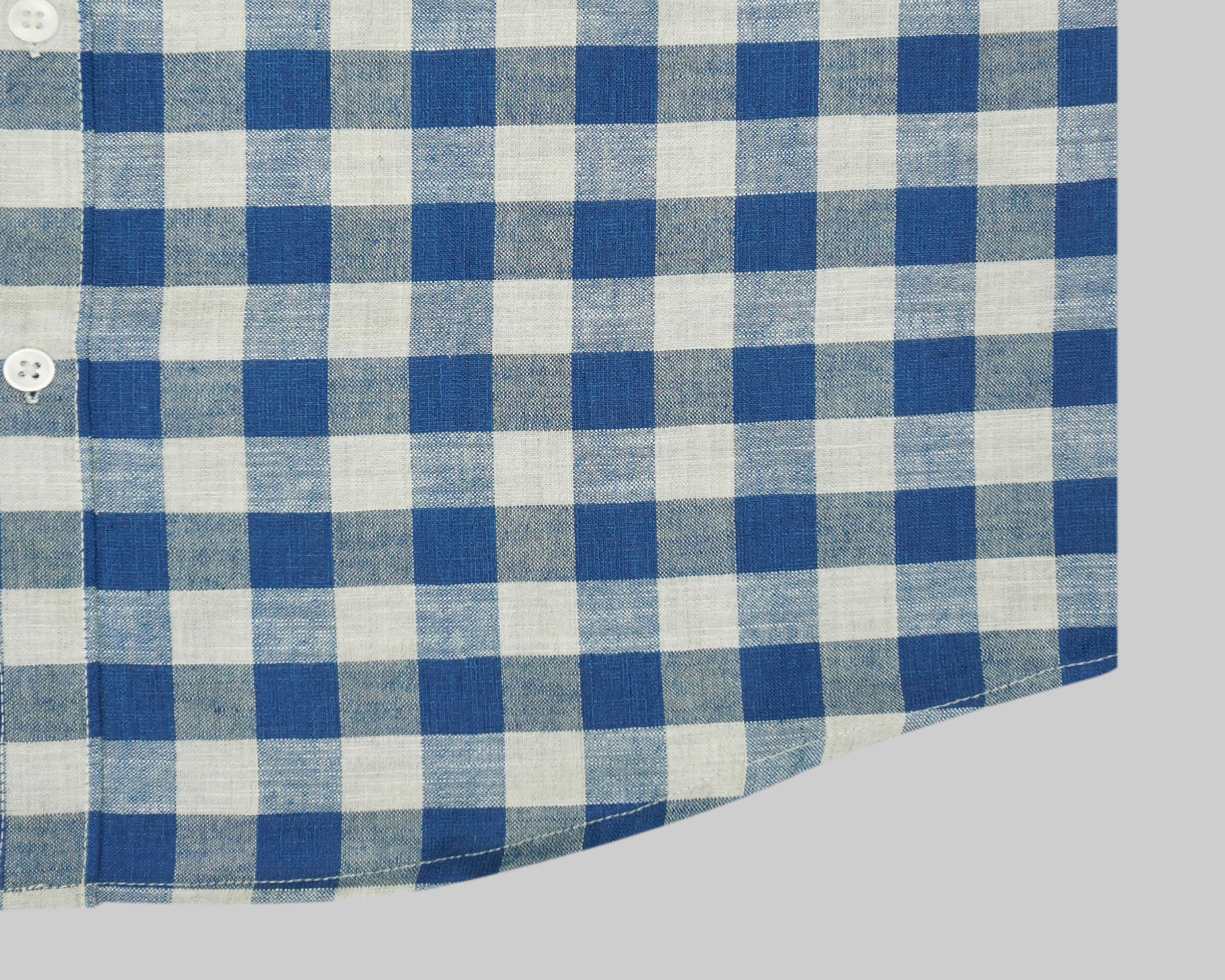 Men's Cotton Linen Checkered Half Sleeves Shirt (Blue)