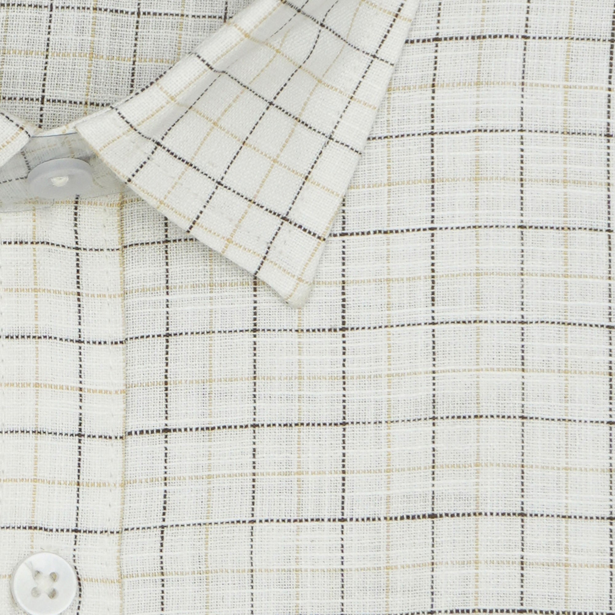 Men's Cotton Linen Checkered Half Sleeves Shirt (Yellow)