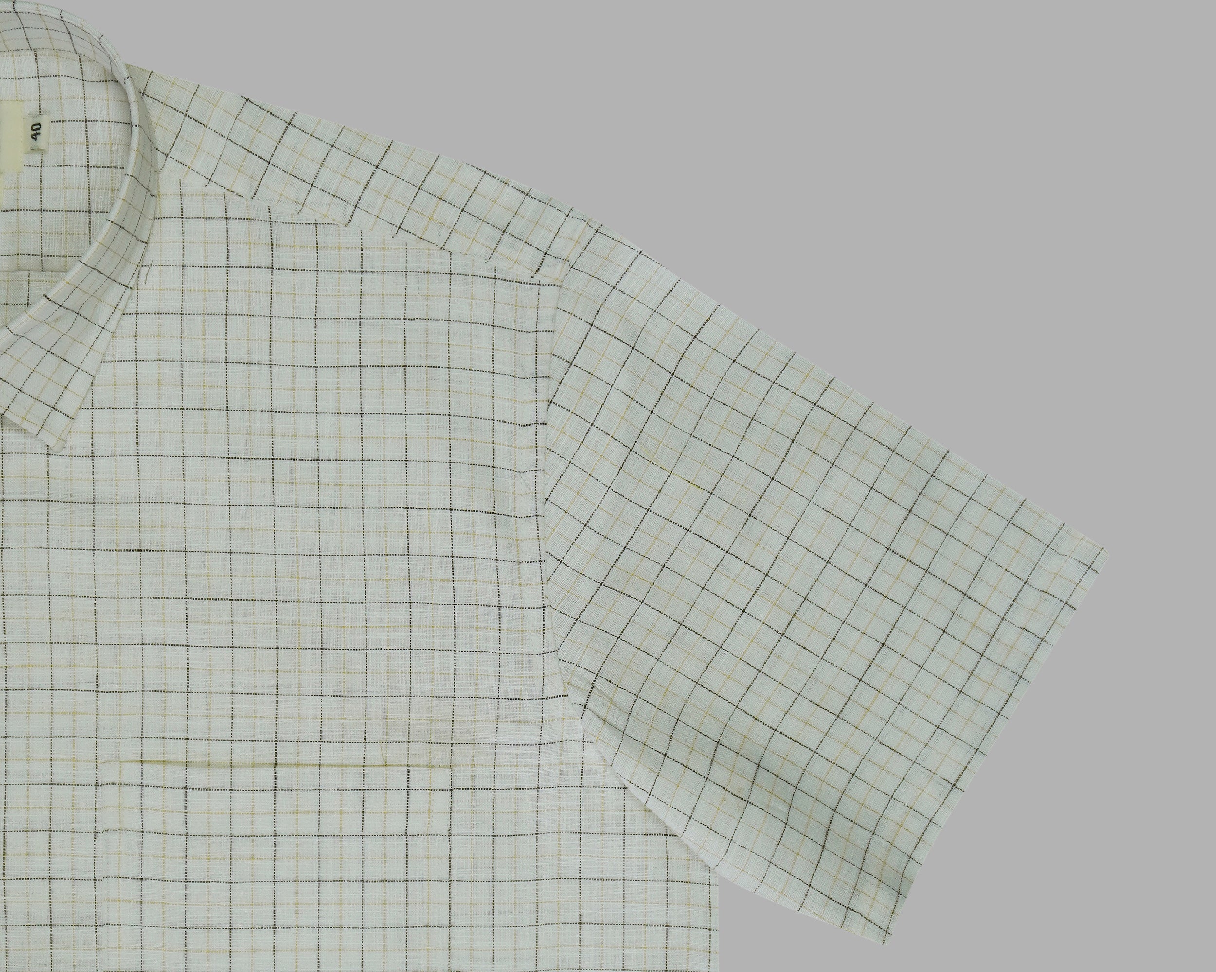 Men's Cotton Linen Checkered Half Sleeves Shirt (Yellow)