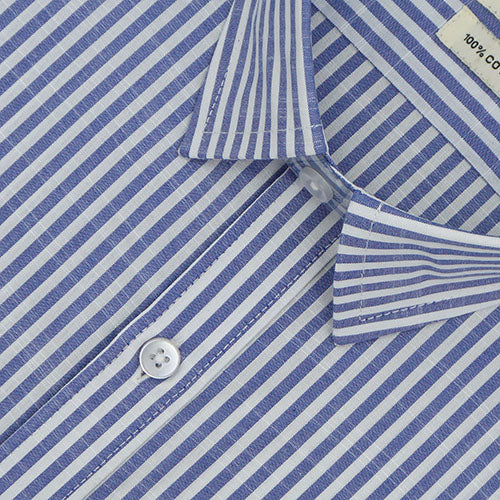 Men's 100% Cotton Hickory Striped Half Sleeves Shirt (Blue) FSH407747_3