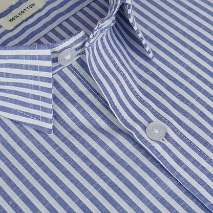 Men's 100% Cotton Hickory Striped Half Sleeves Shirt (Blue) FSH407747_4