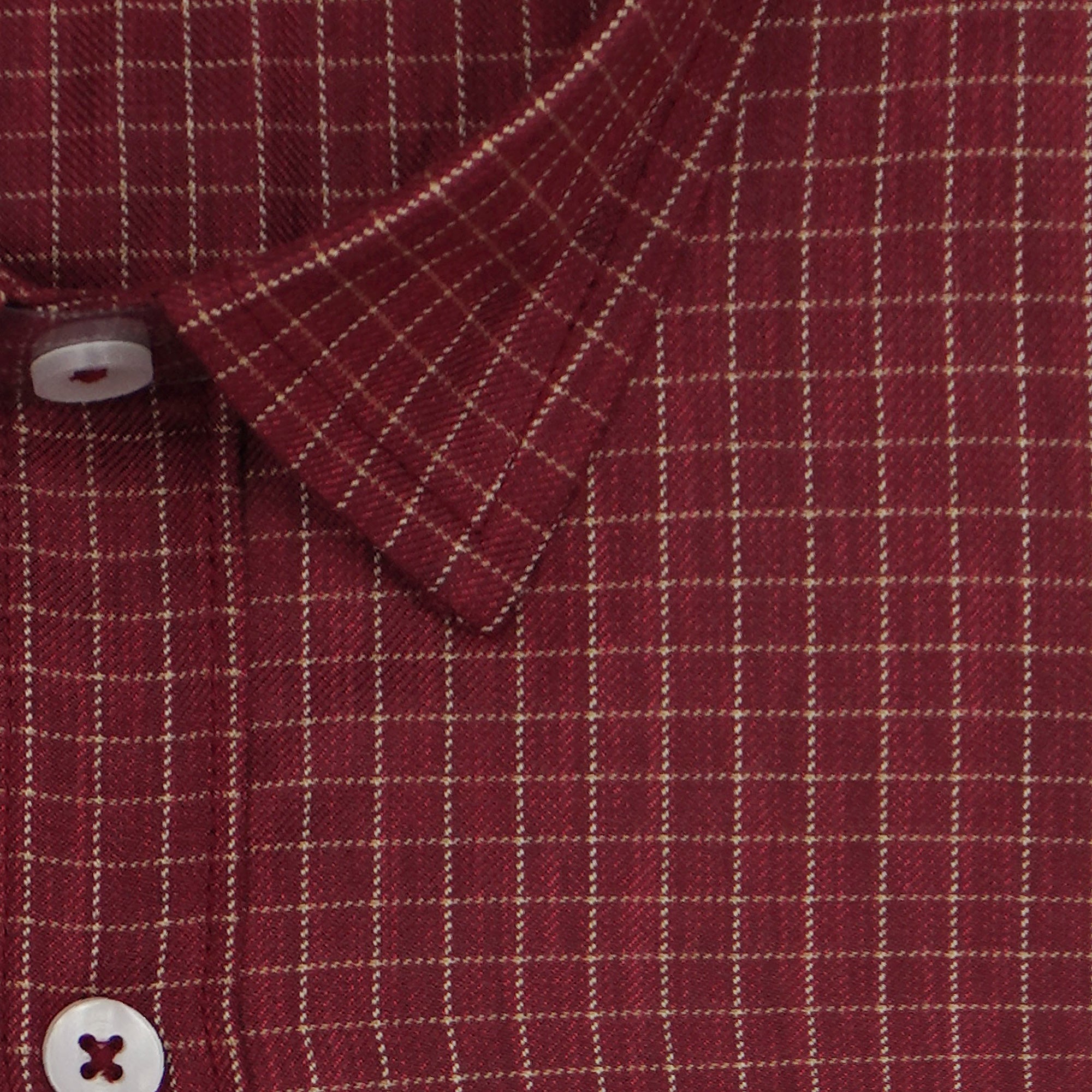 Men's Cotton Linen Checkered Half Sleeves Shirt (Maroon)