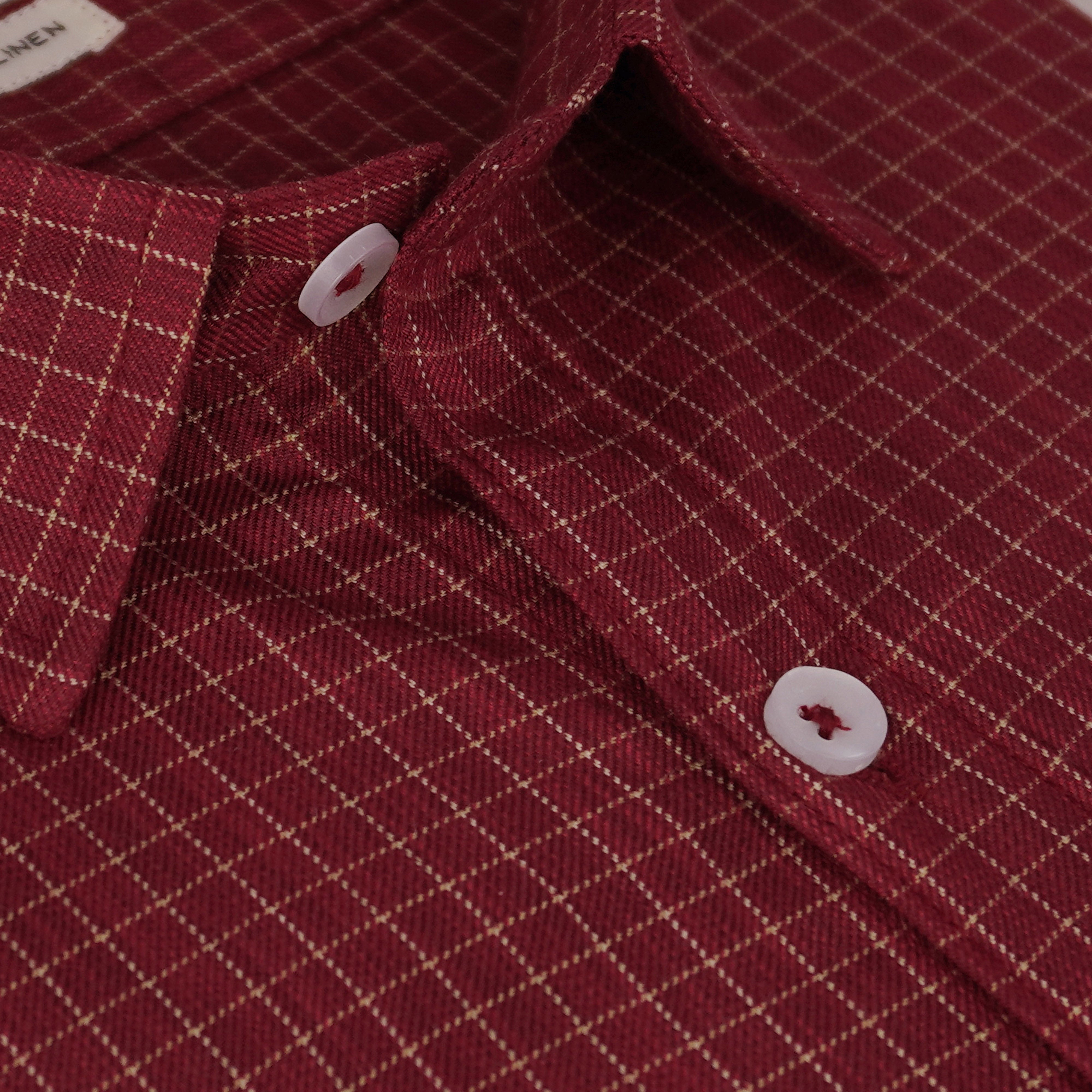 Men's Cotton Linen Checkered Half Sleeves Shirt (Maroon)