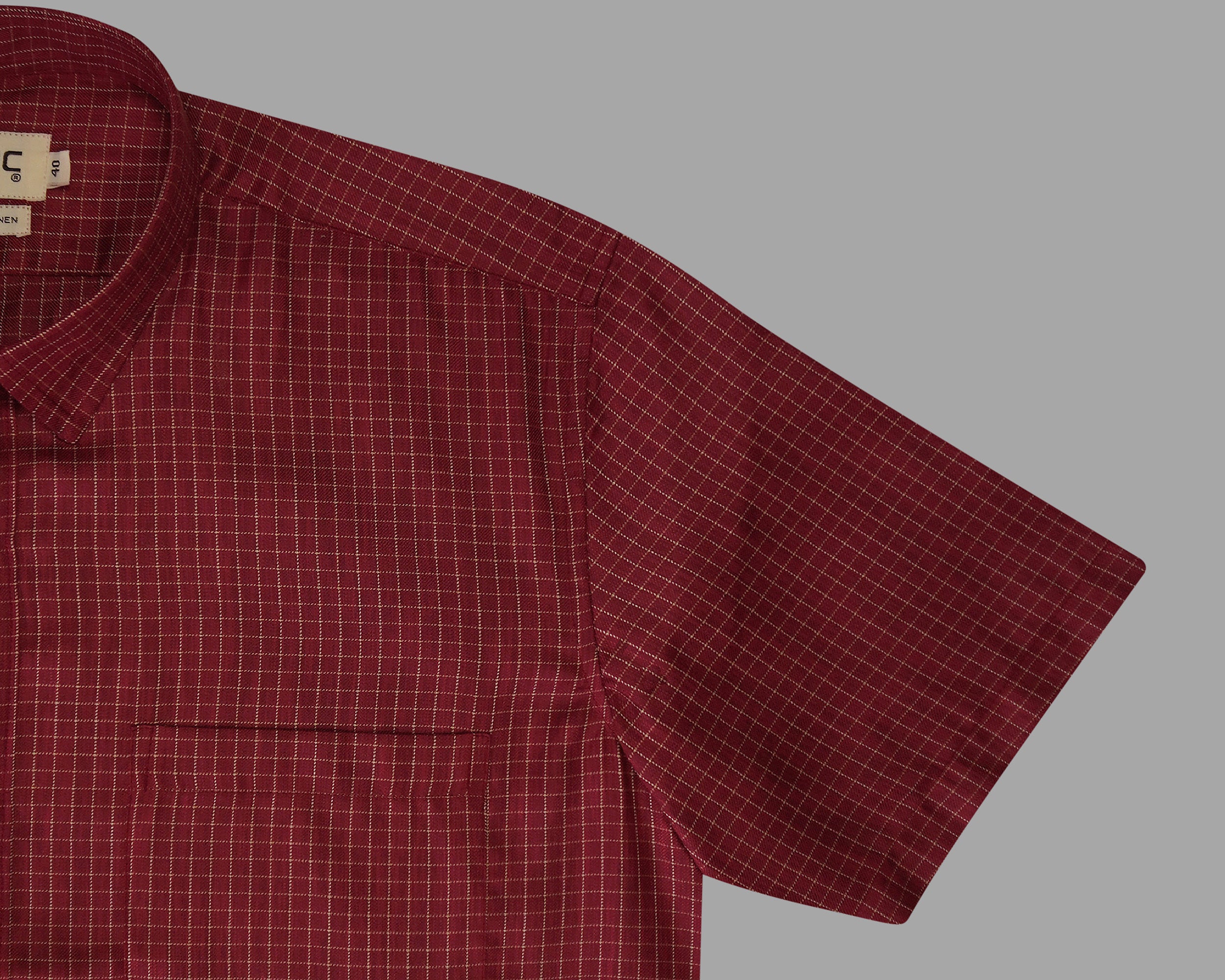 Men's Cotton Linen Checkered Half Sleeves Shirt (Maroon)