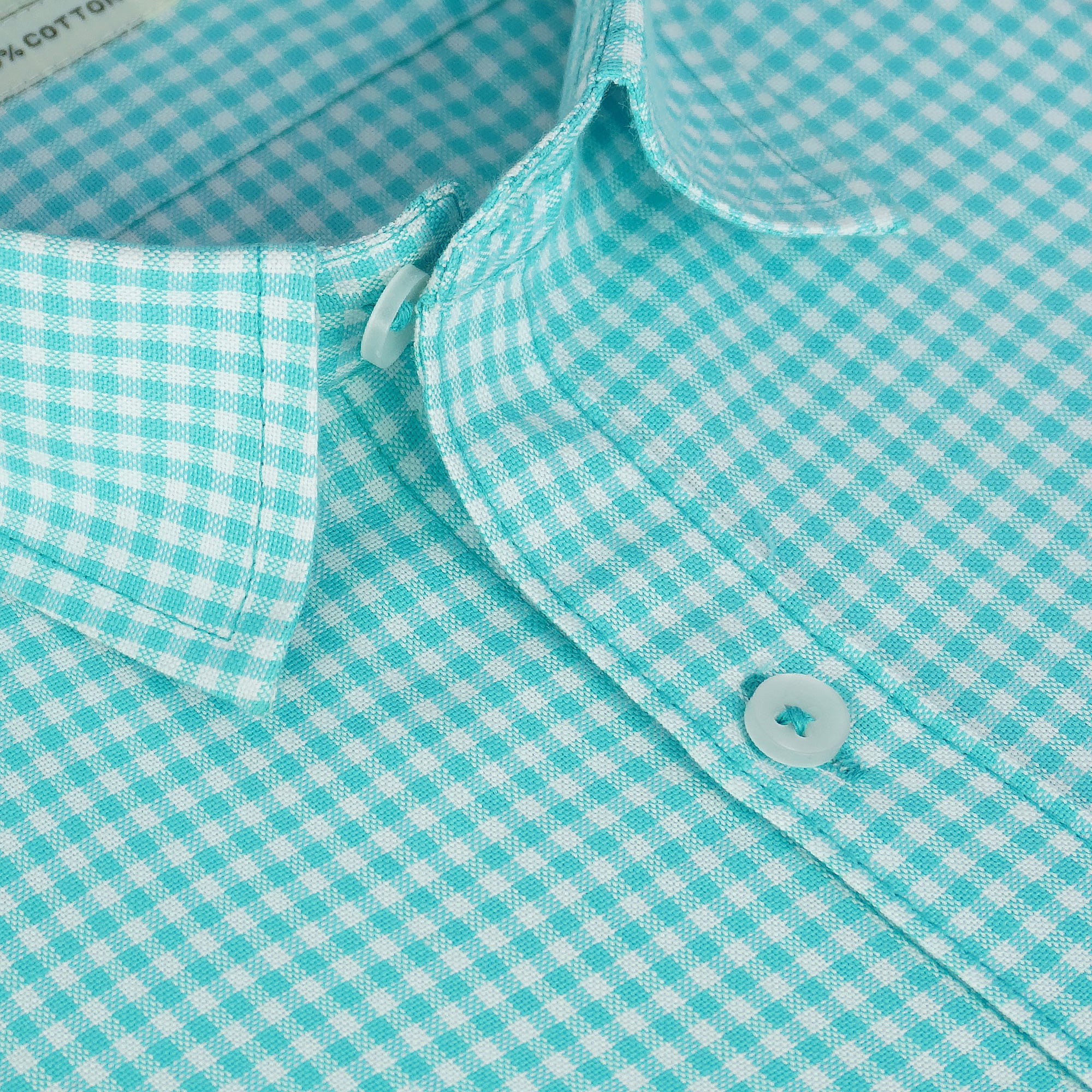 Men's 100% Cotton Checkered Half Sleeves Shirt (Sea Green)