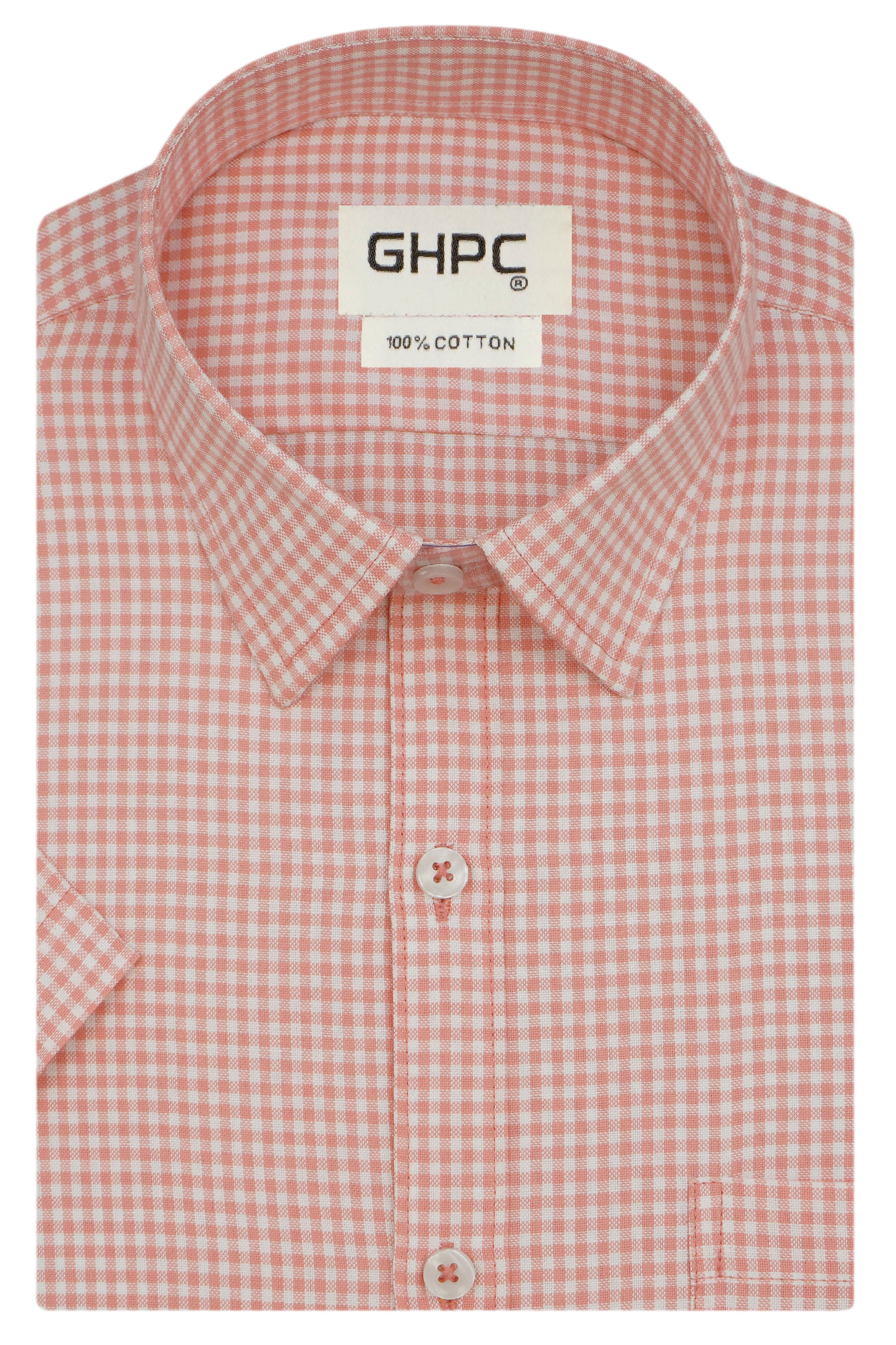 Men's 100% Cotton Checkered Half Sleeves Shirt (Peach)