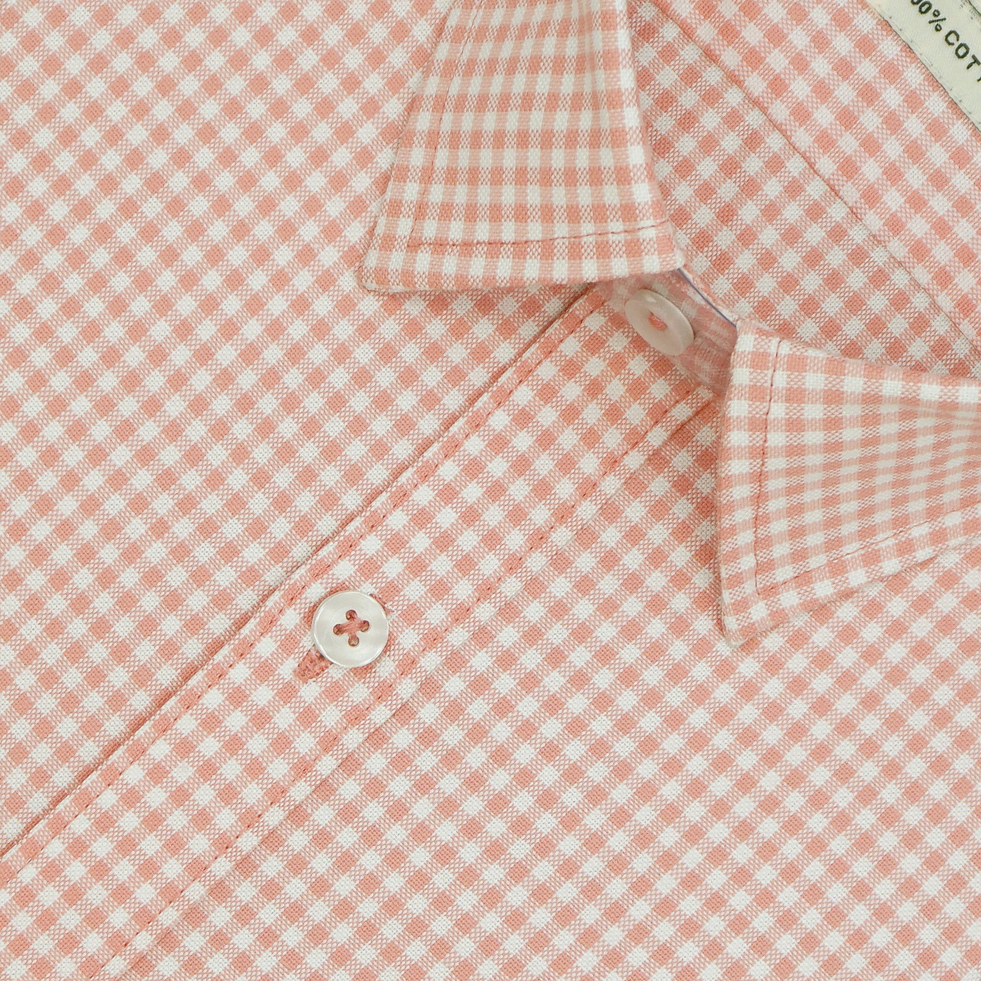 Men's 100% Cotton Checkered Half Sleeves Shirt (Peach)