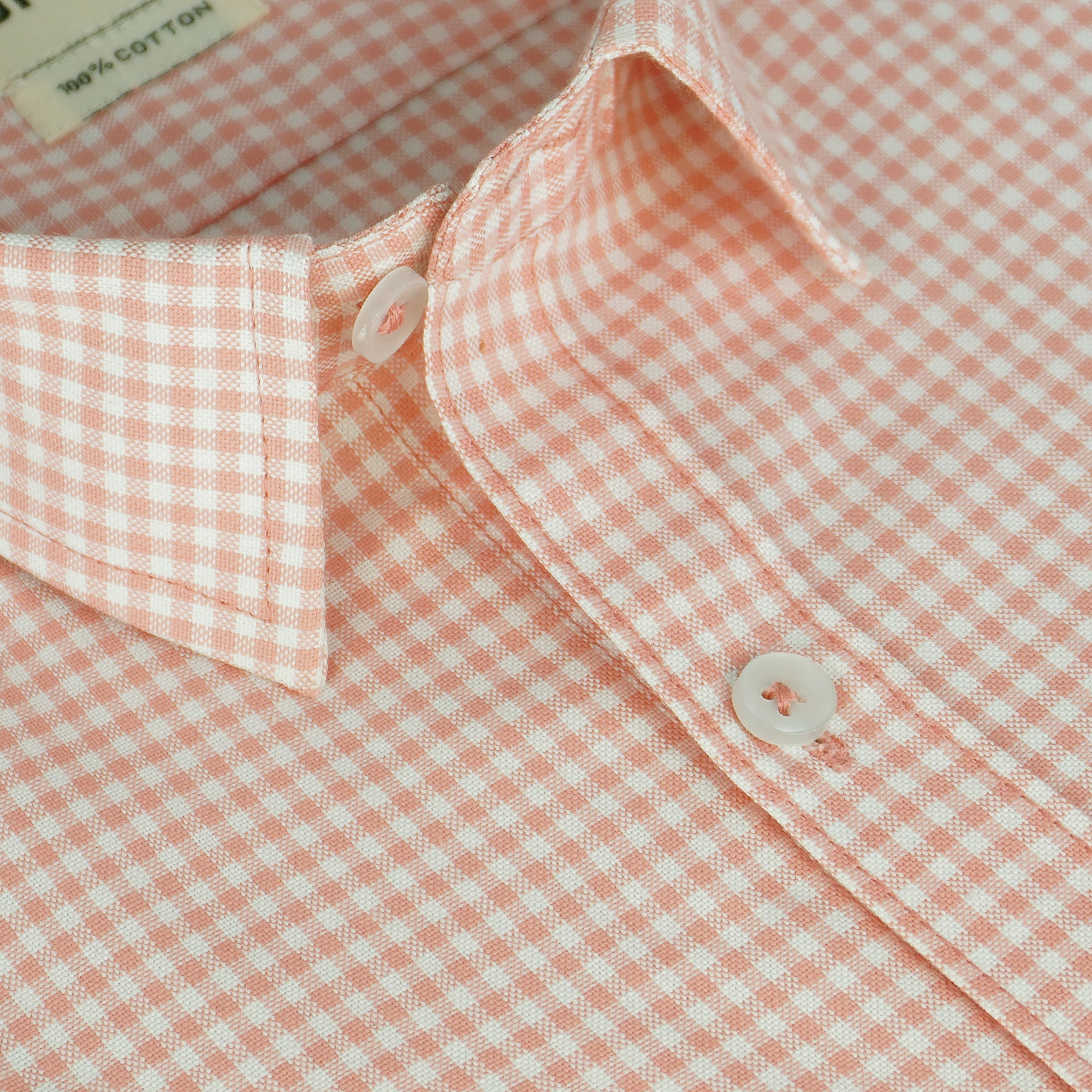 Men's 100% Cotton Checkered Half Sleeves Shirt (Peach)