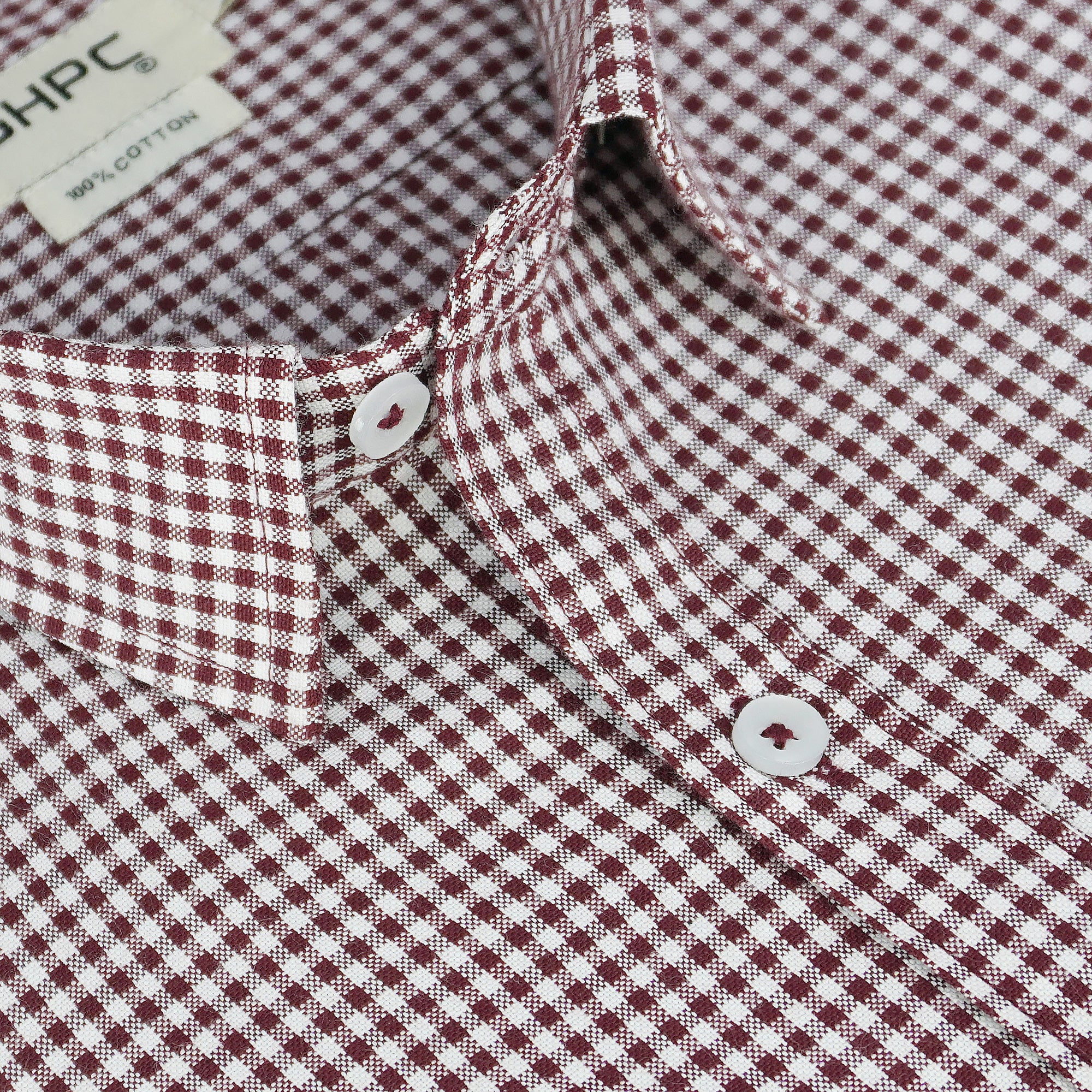 Men's 100% Cotton Checkered Half Sleeves Shirt (Wine)