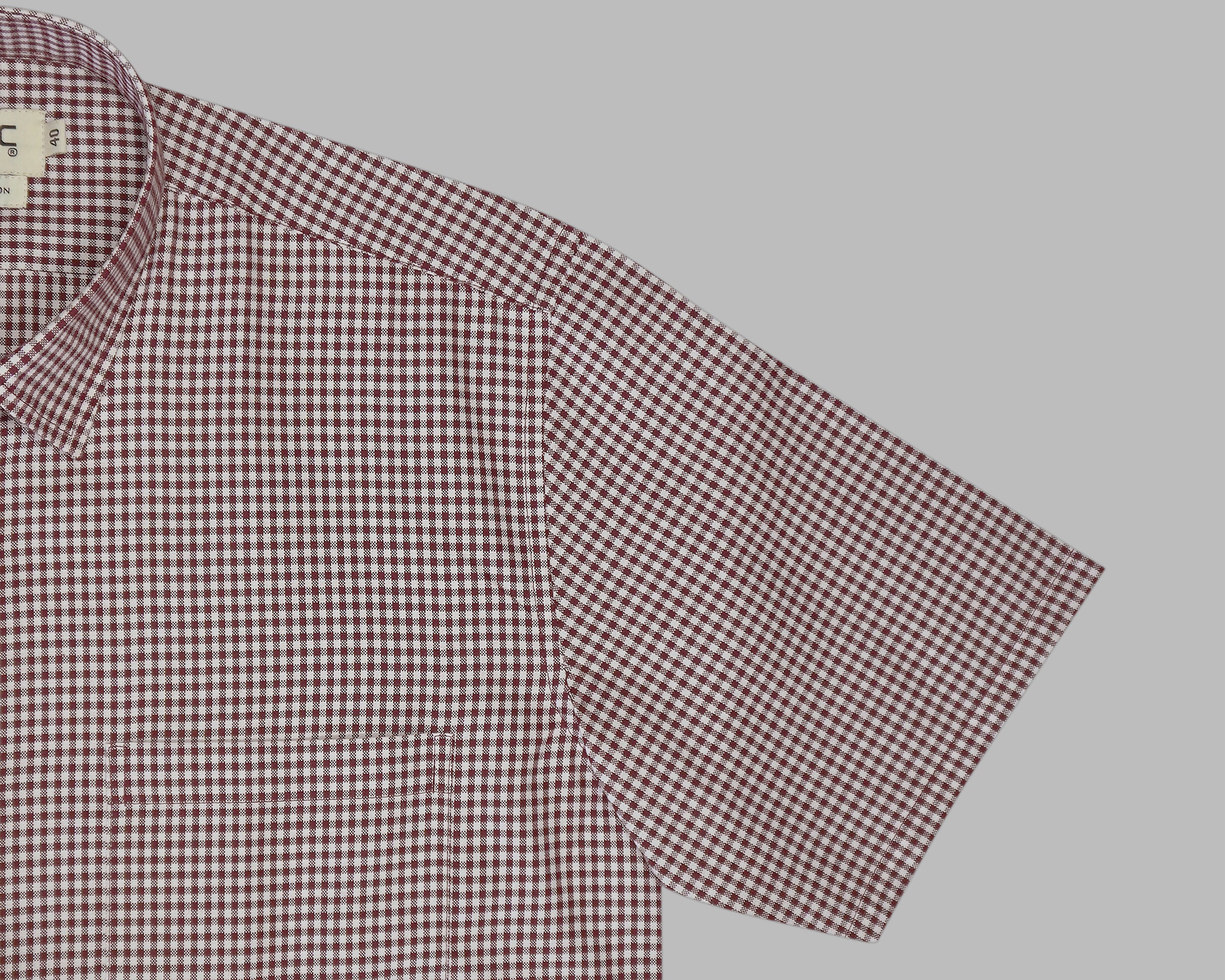 Men's 100% Cotton Checkered Half Sleeves Shirt (Wine)