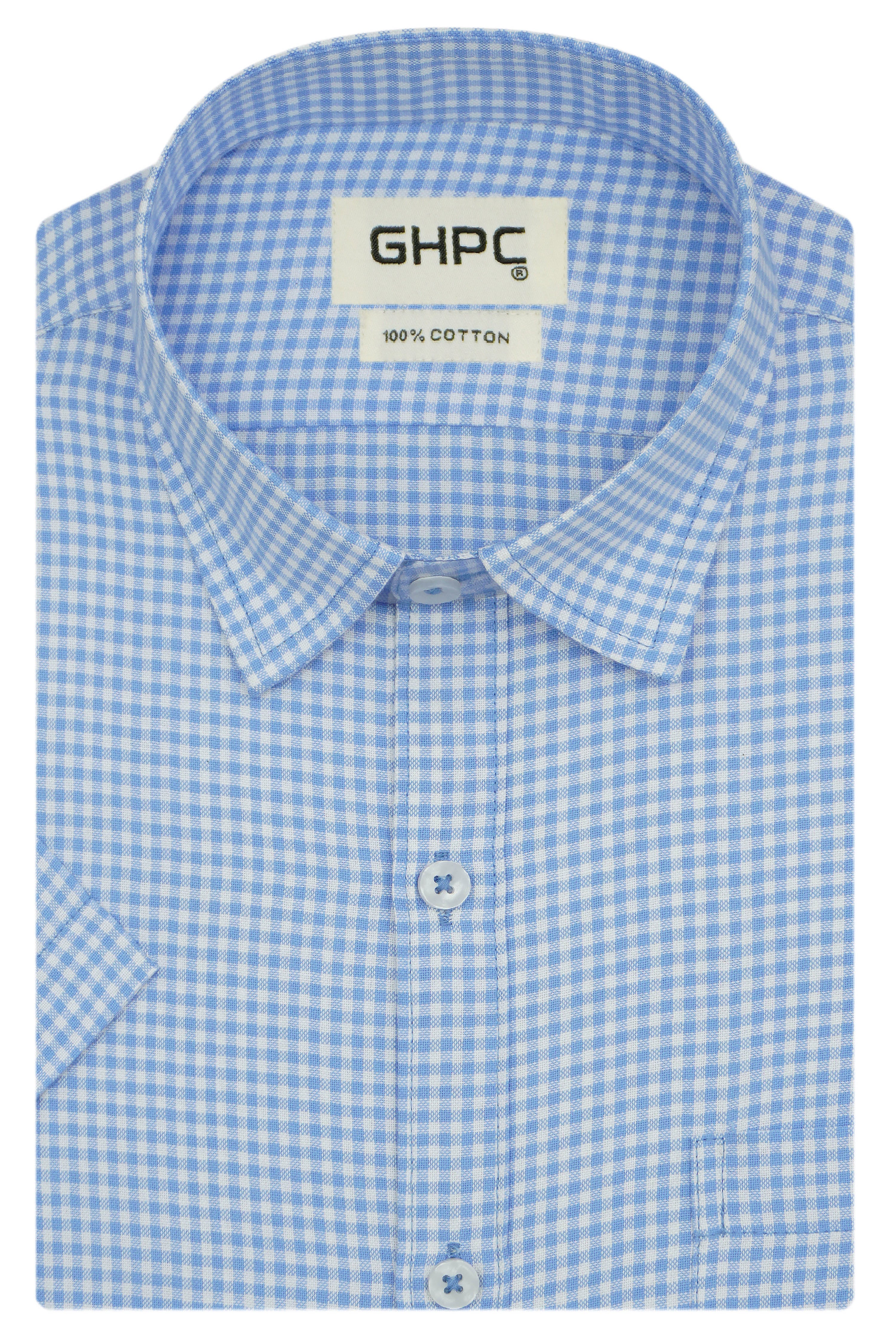 Men's 100% Cotton Checkered Half Sleeves Shirt (Blue)