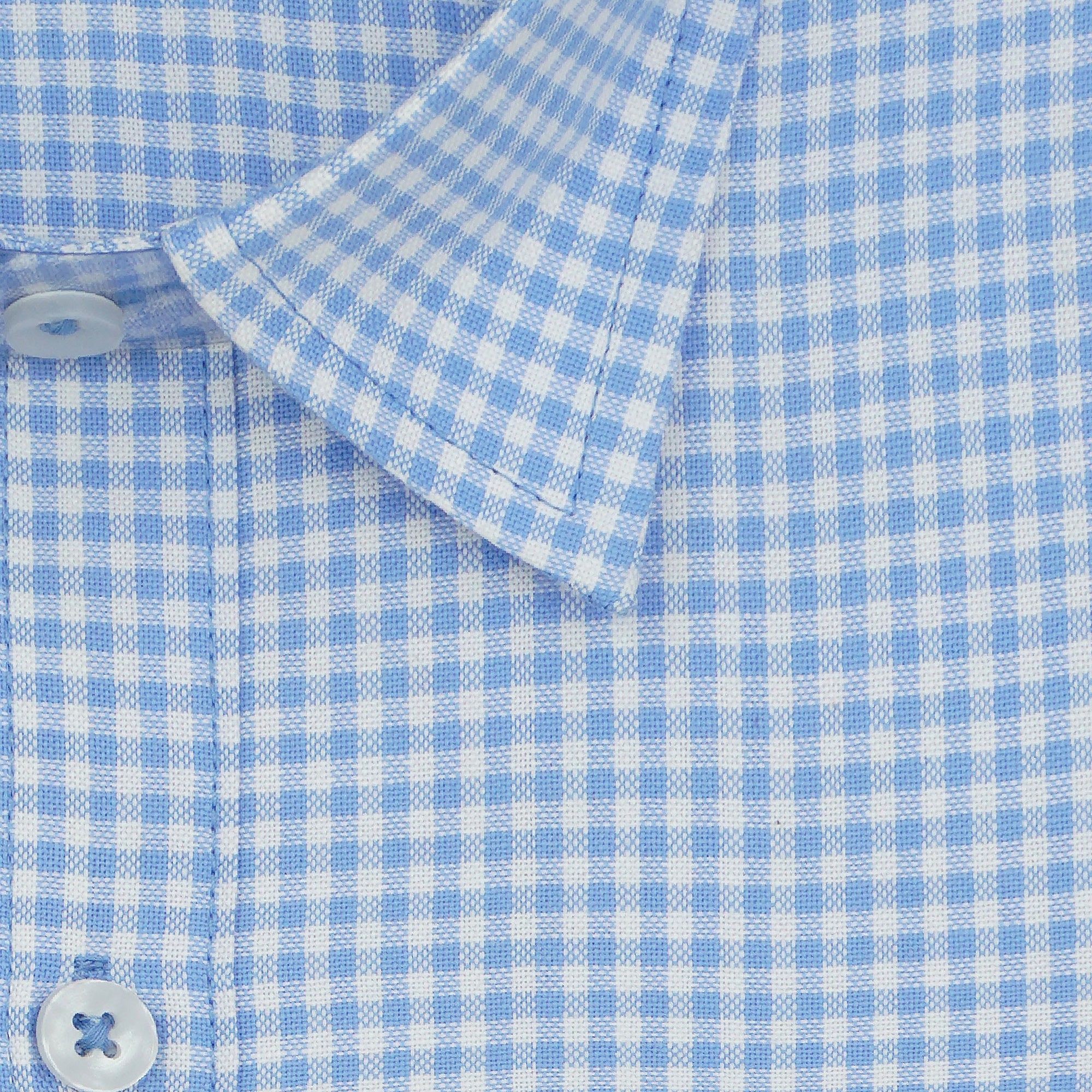 Men's 100% Cotton Checkered Half Sleeves Shirt (Blue)