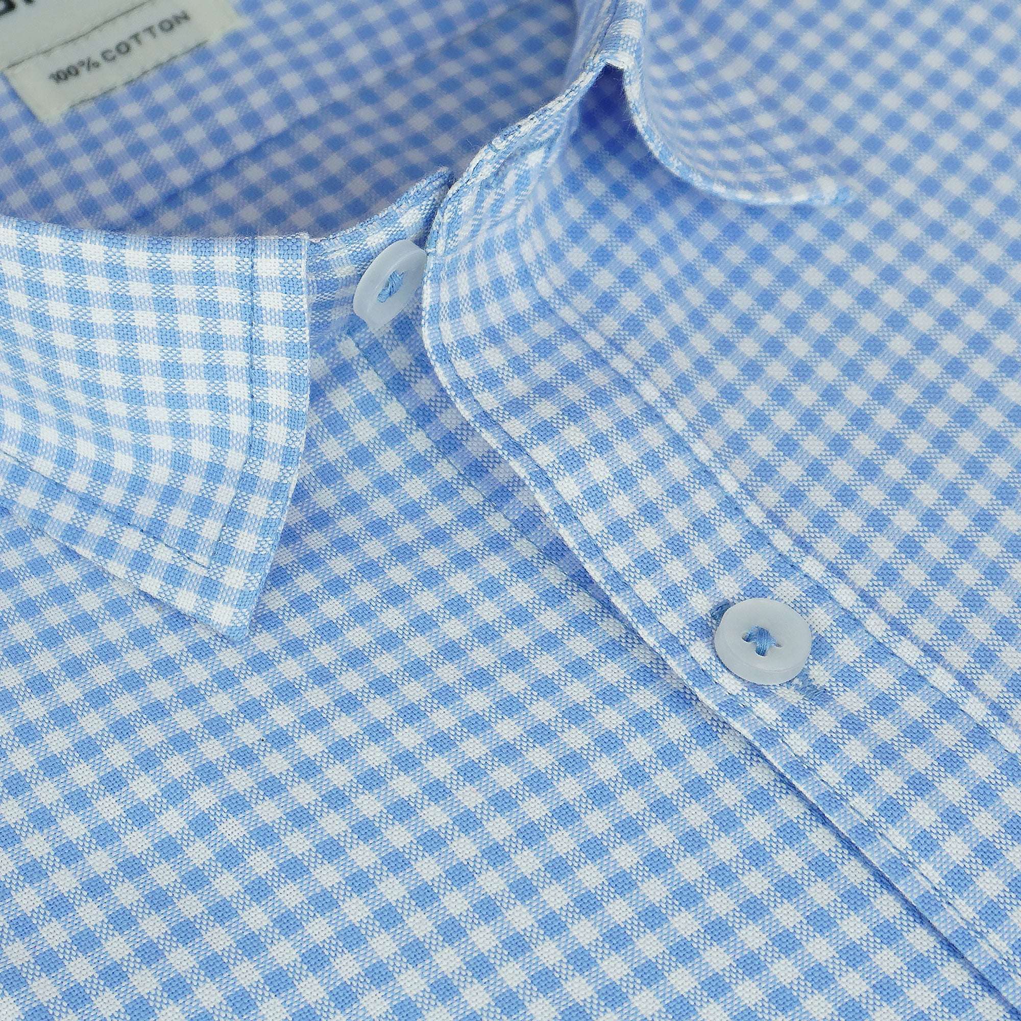 Men's 100% Cotton Checkered Half Sleeves Shirt (Blue)