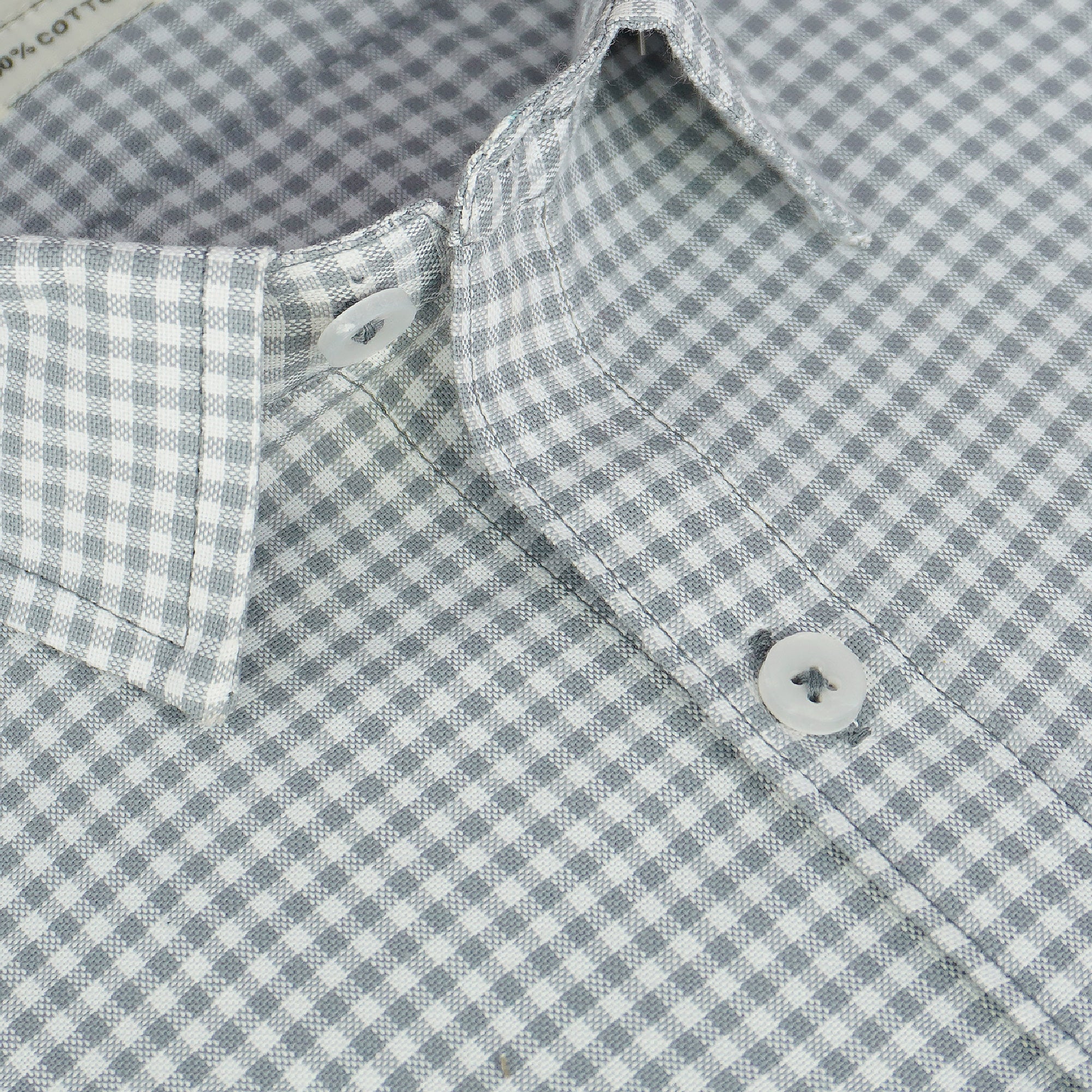 Men's 100% Cotton Checkered Half Sleeves Shirt (Grey)