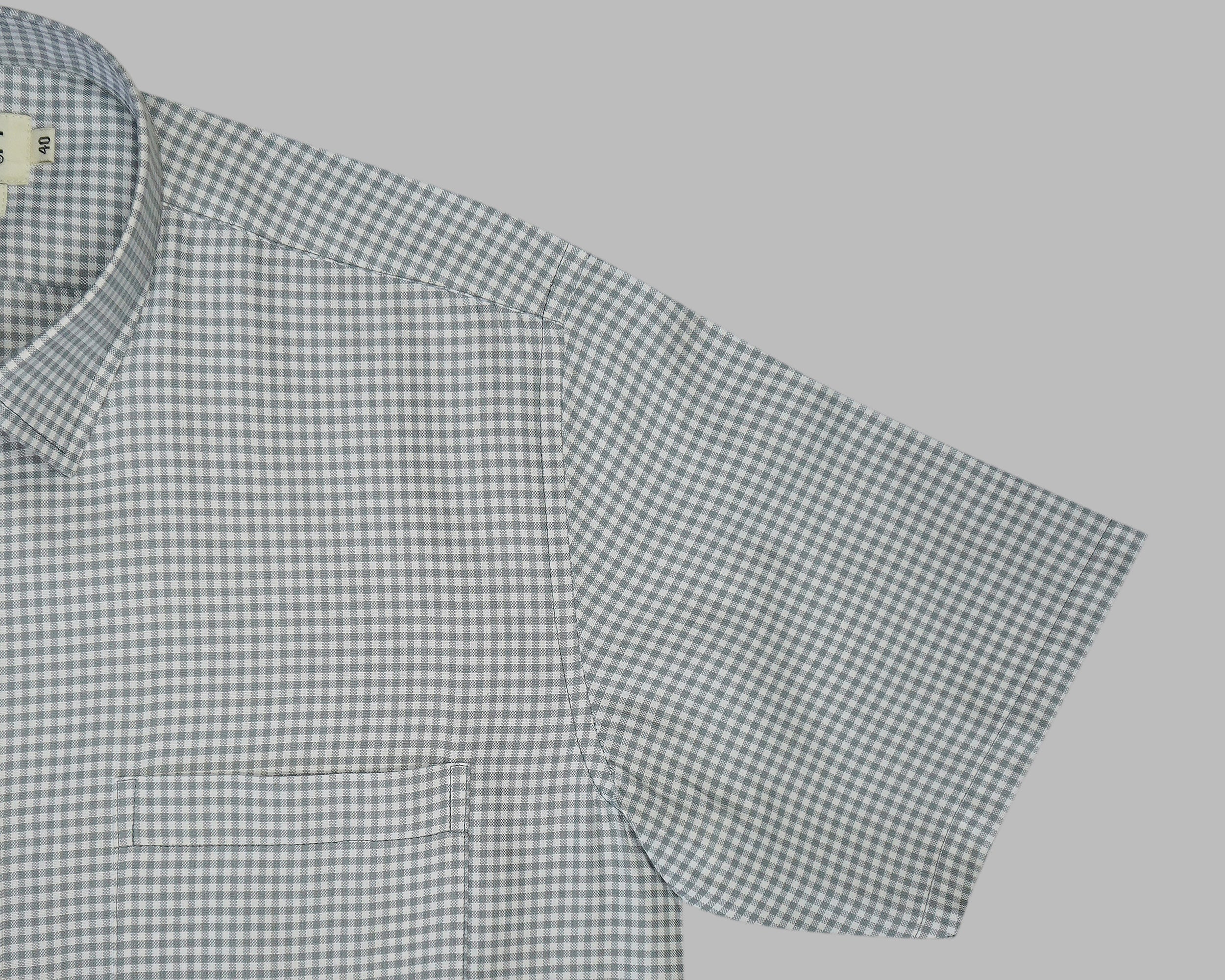 Men's 100% Cotton Checkered Half Sleeves Shirt (Grey)