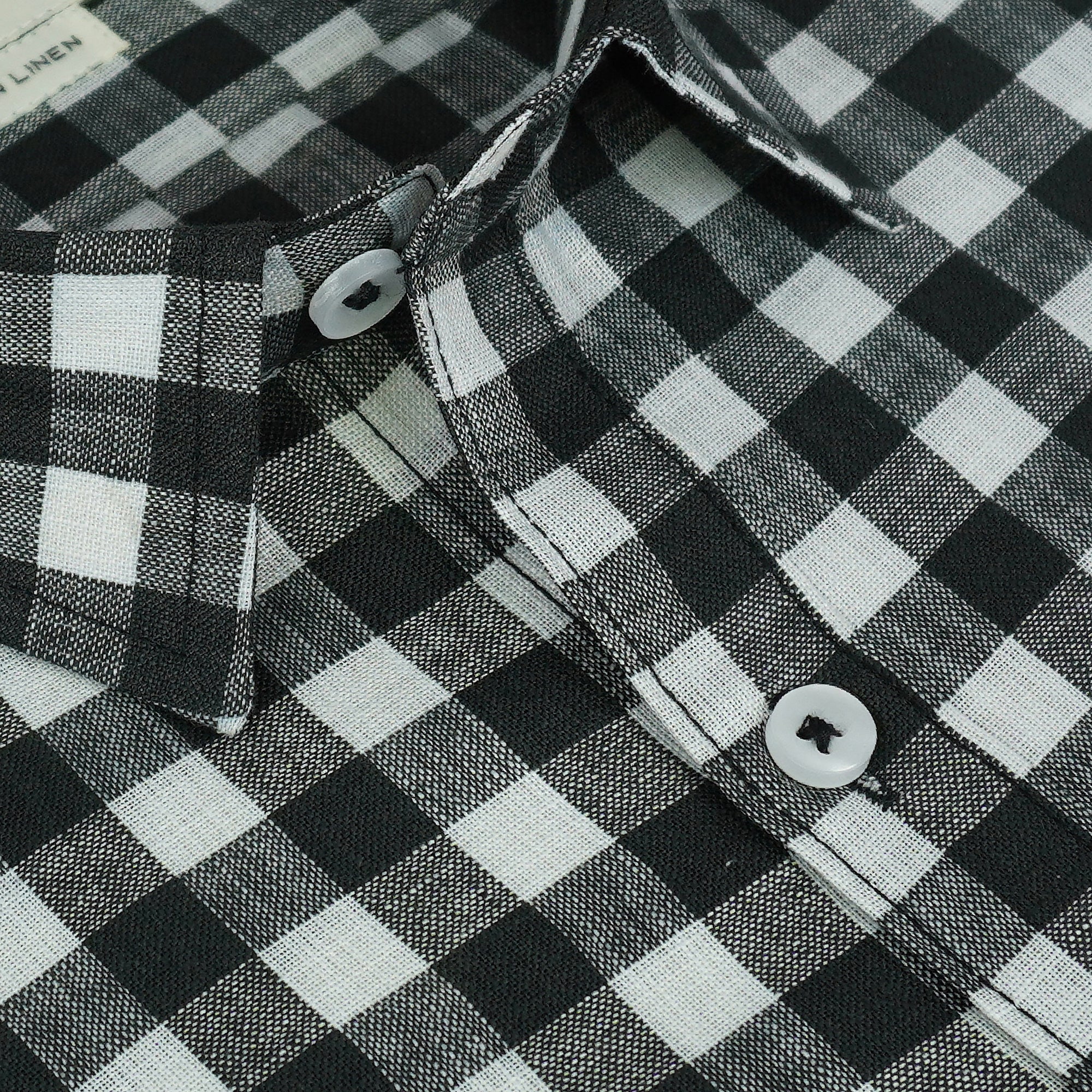 Men's Cotton Linen Checkered Half Sleeves Shirt (Black)