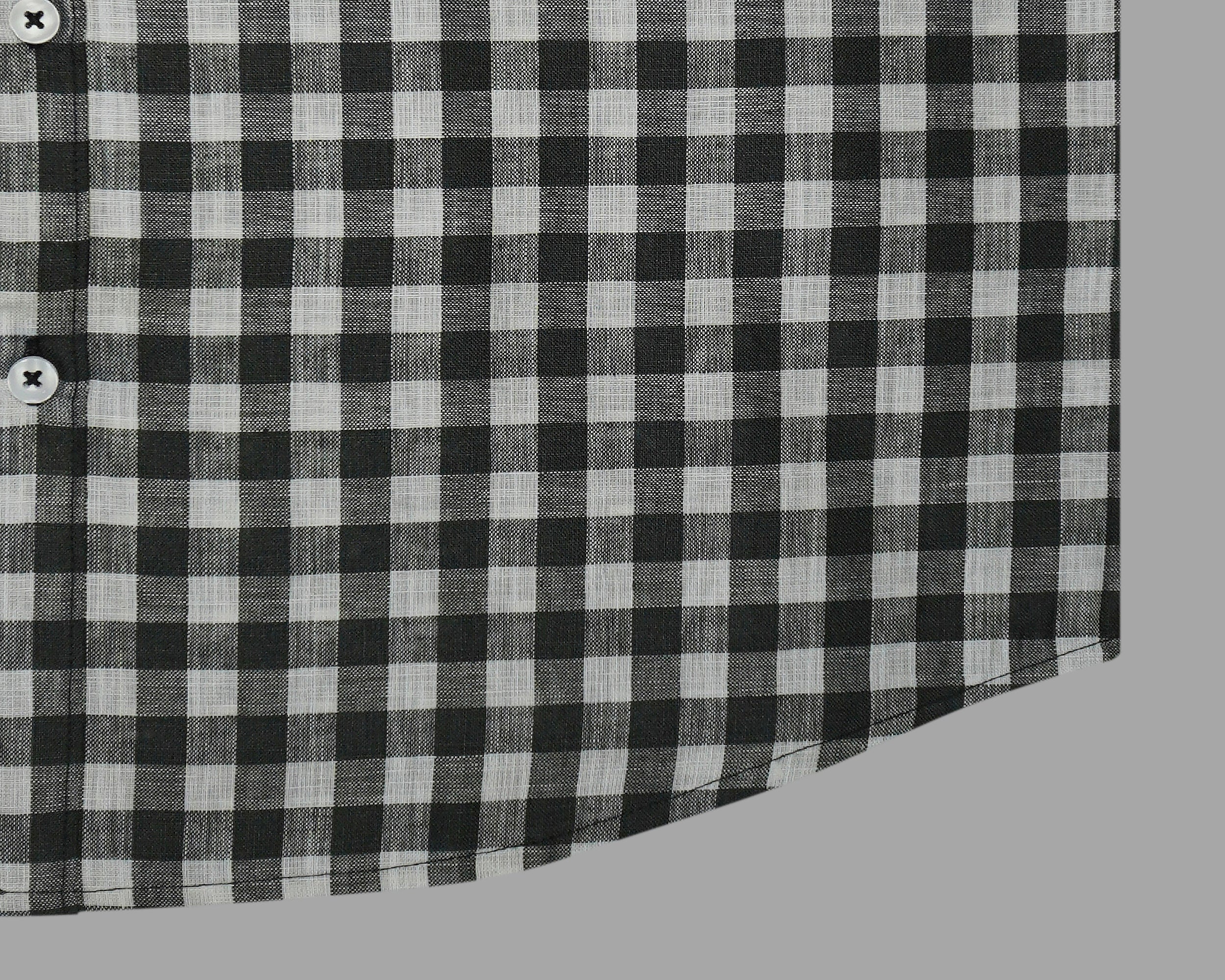 Men's Cotton Linen Checkered Half Sleeves Shirt (Black)