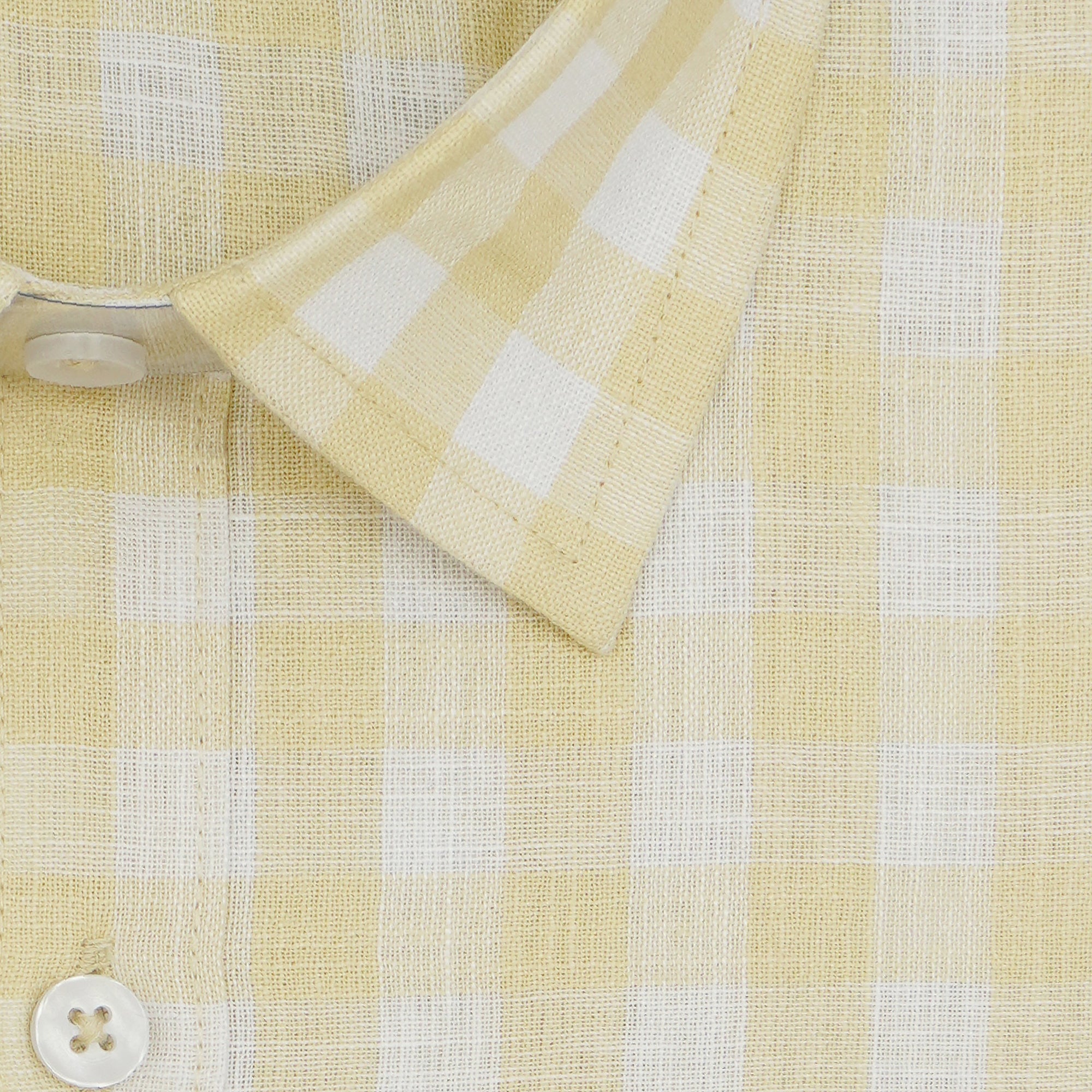 Men's Cotton Linen Checkered Half Sleeves Shirt (Yellow)