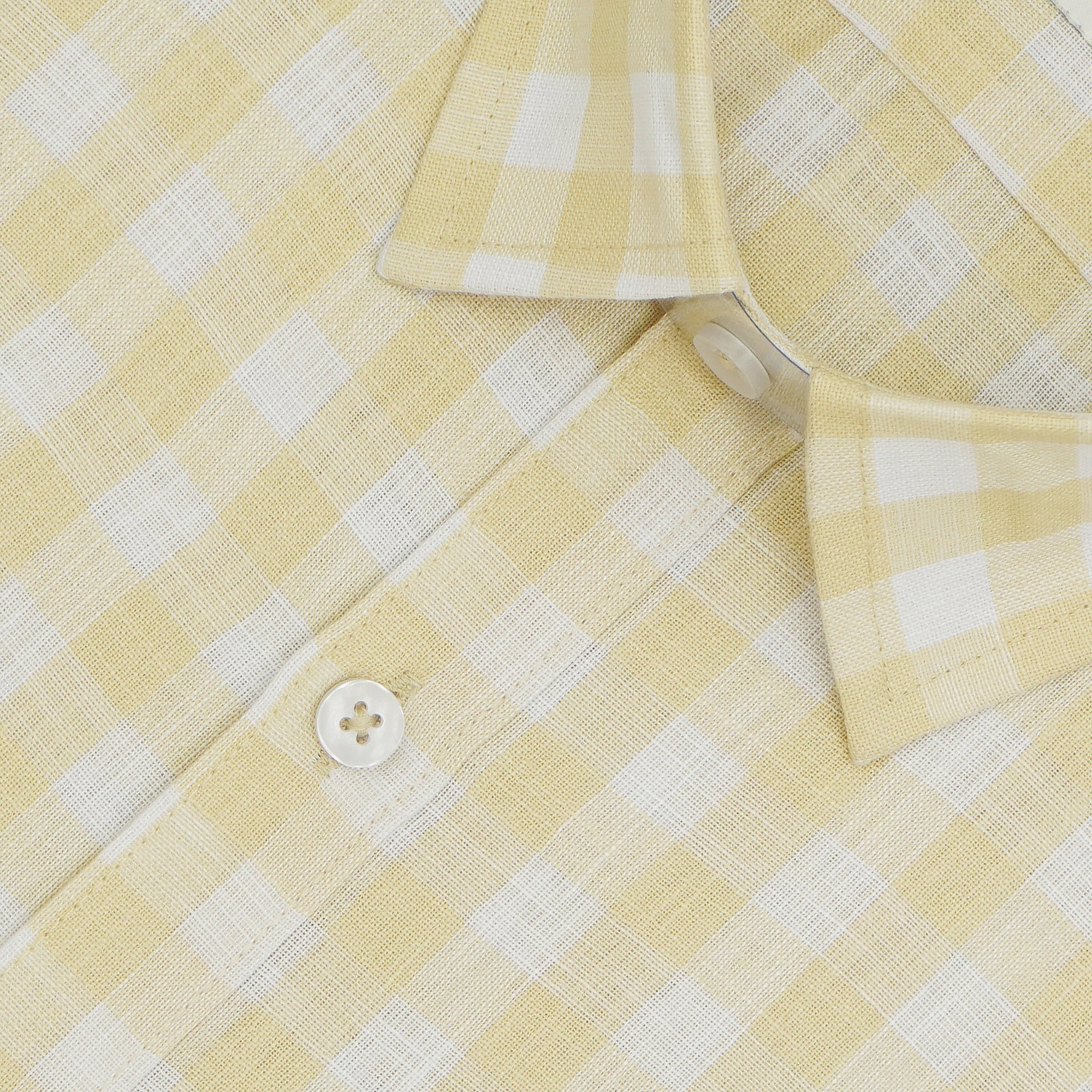 Men's Cotton Linen Checkered Half Sleeves Shirt (Yellow)