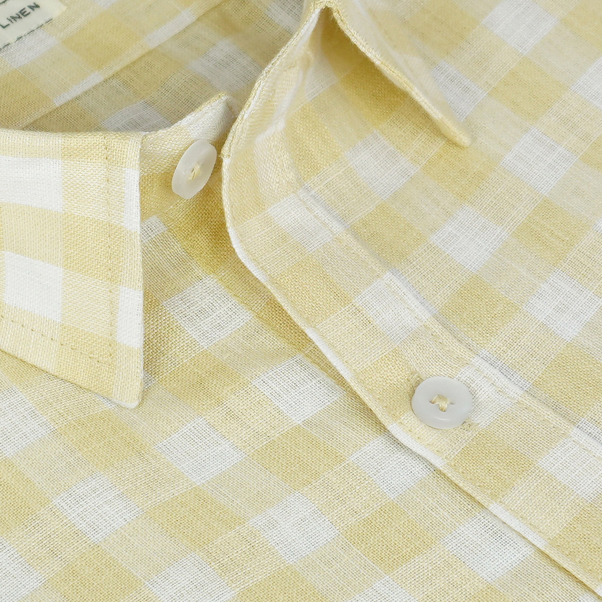 Men's Cotton Linen Checkered Half Sleeves Shirt (Yellow)