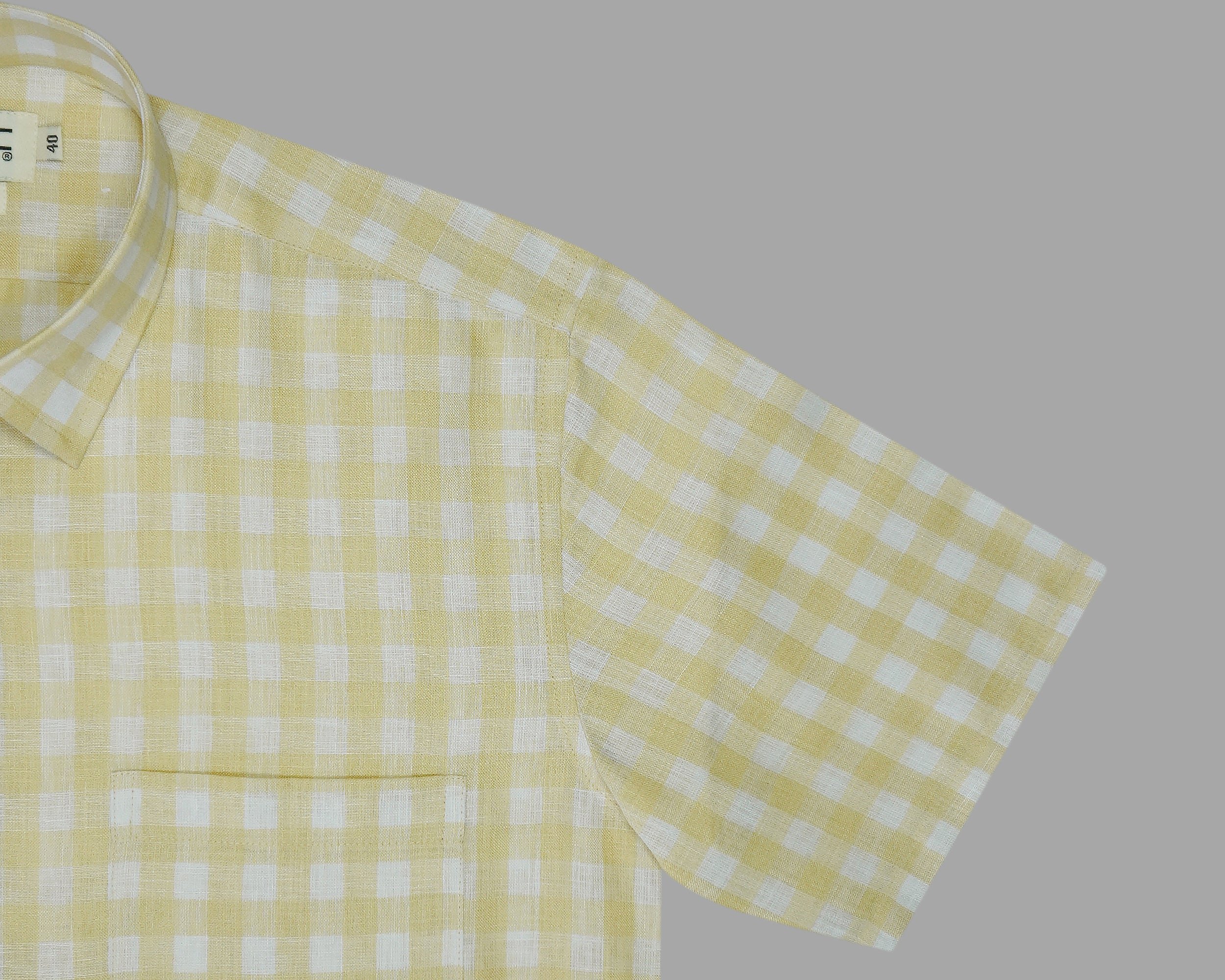 Men's Cotton Linen Checkered Half Sleeves Shirt (Yellow)