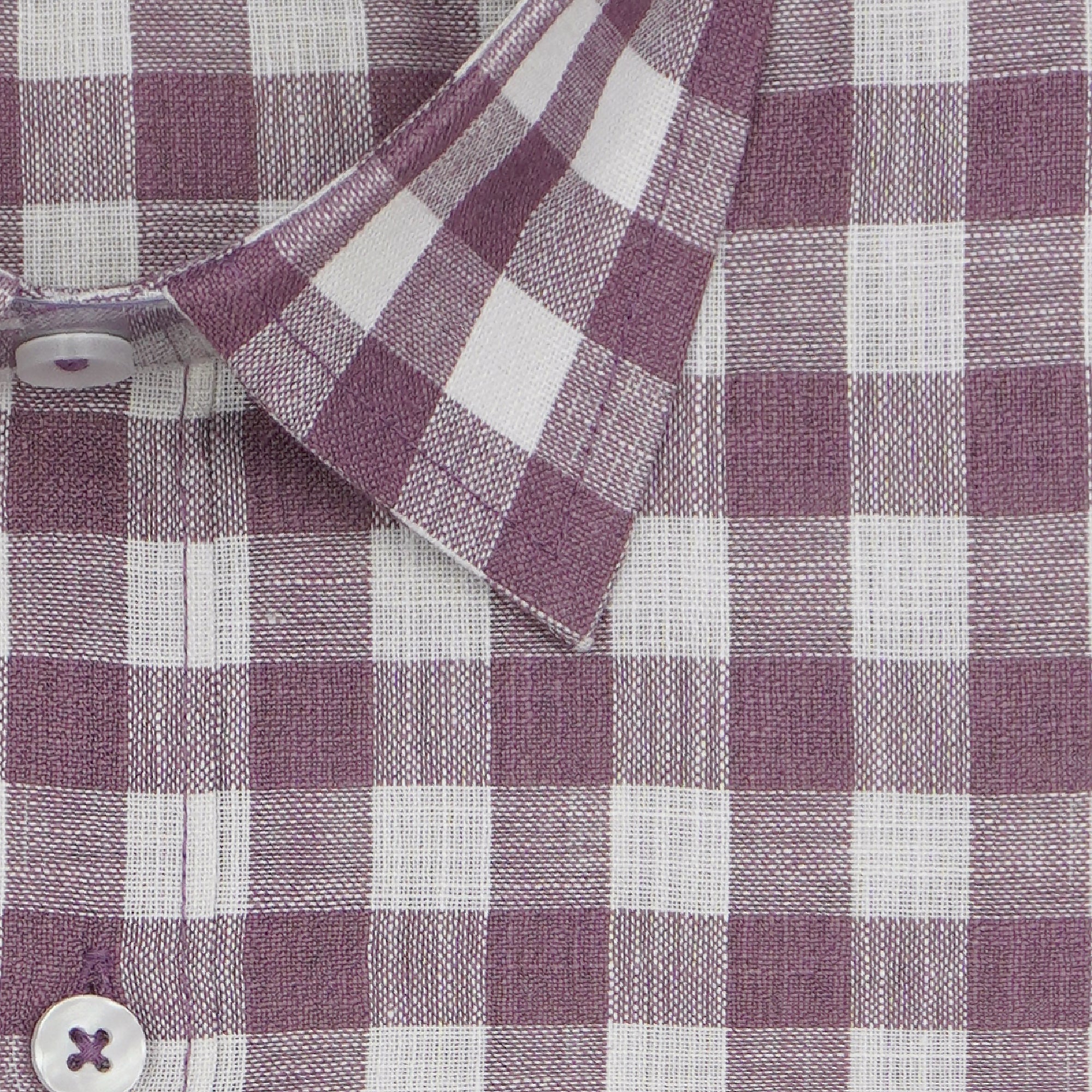 Men's Cotton Linen Checkered Half Sleeves Shirt (Purple)