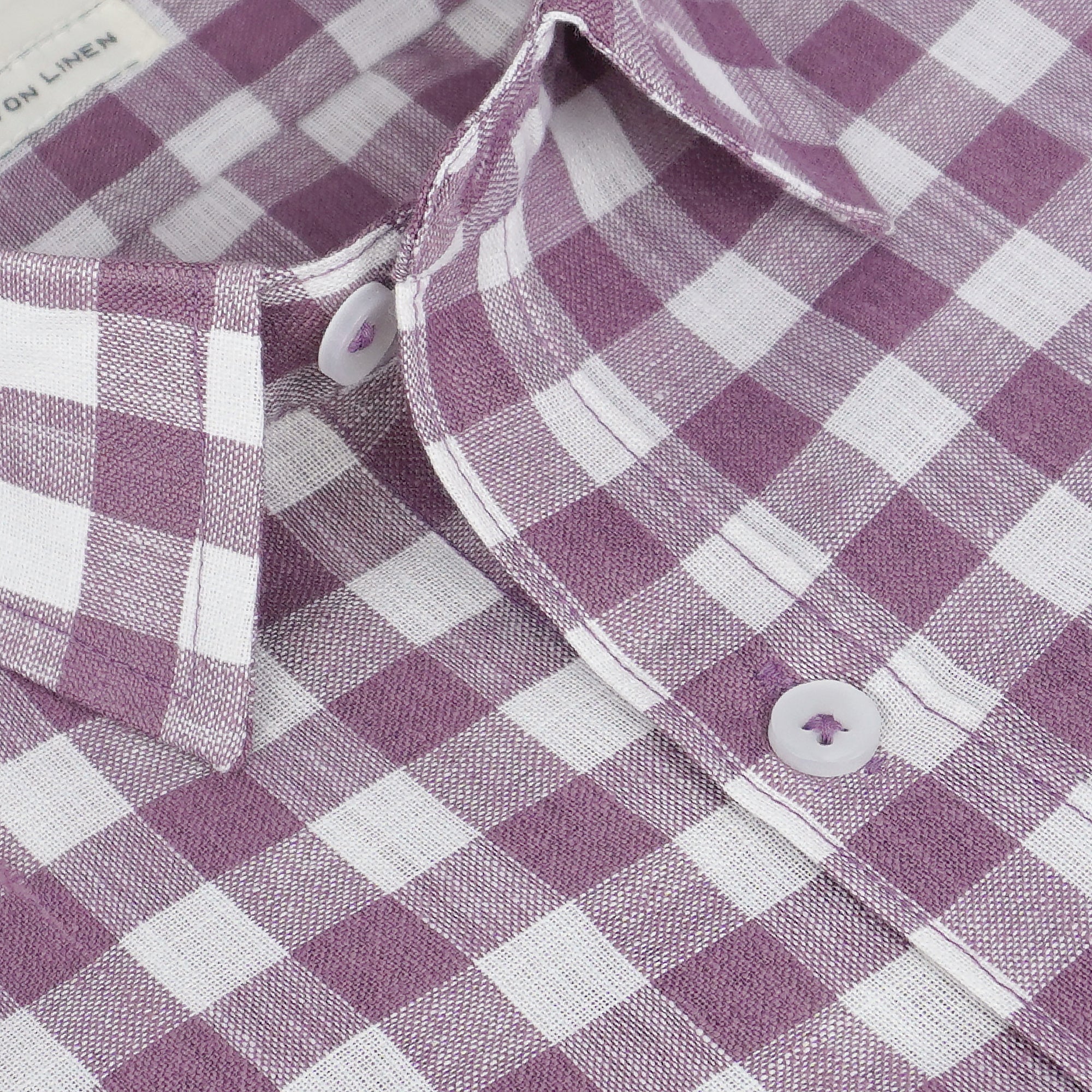 Men's Cotton Linen Checkered Half Sleeves Shirt (Purple)