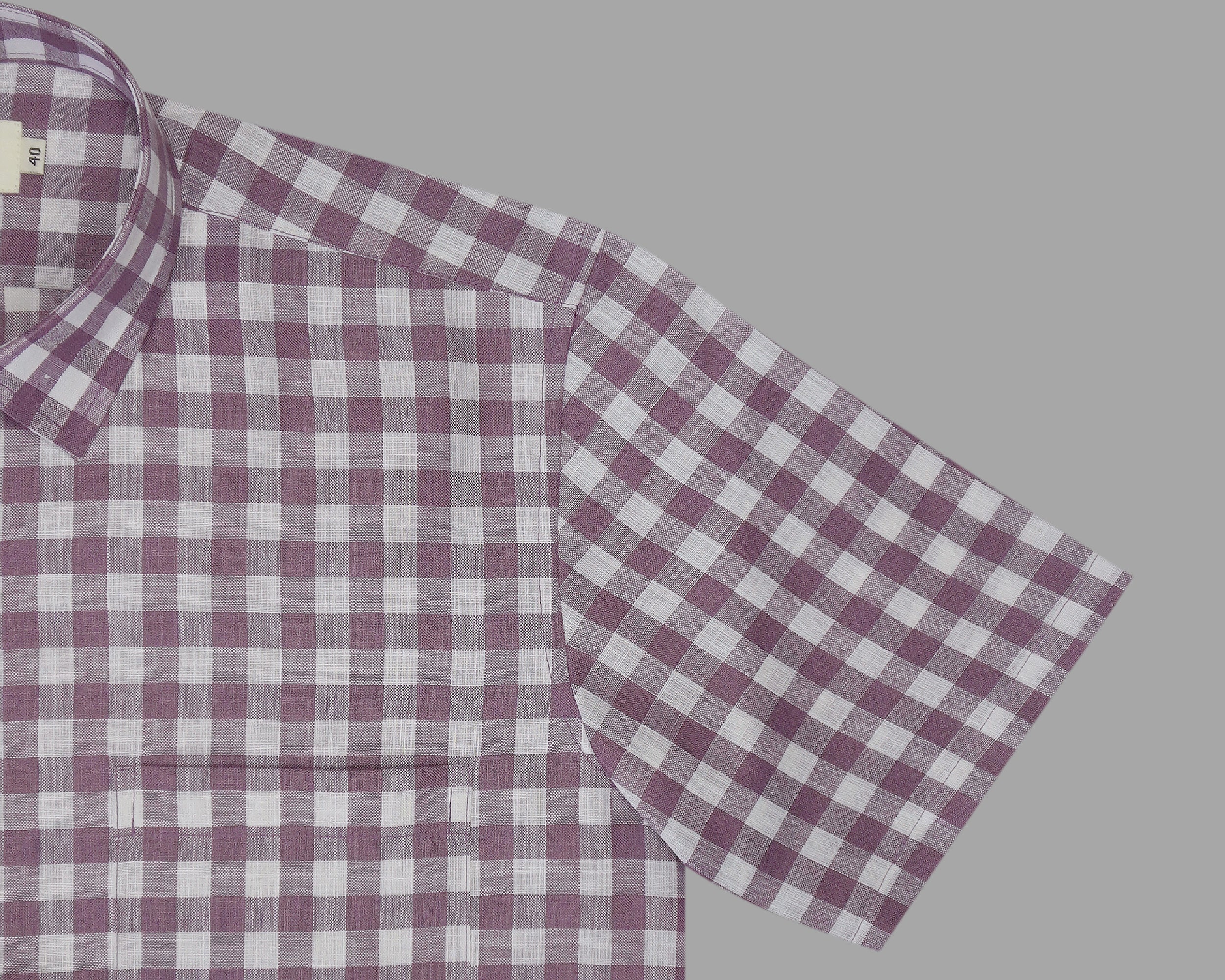 Men's Cotton Linen Checkered Half Sleeves Shirt (Purple)