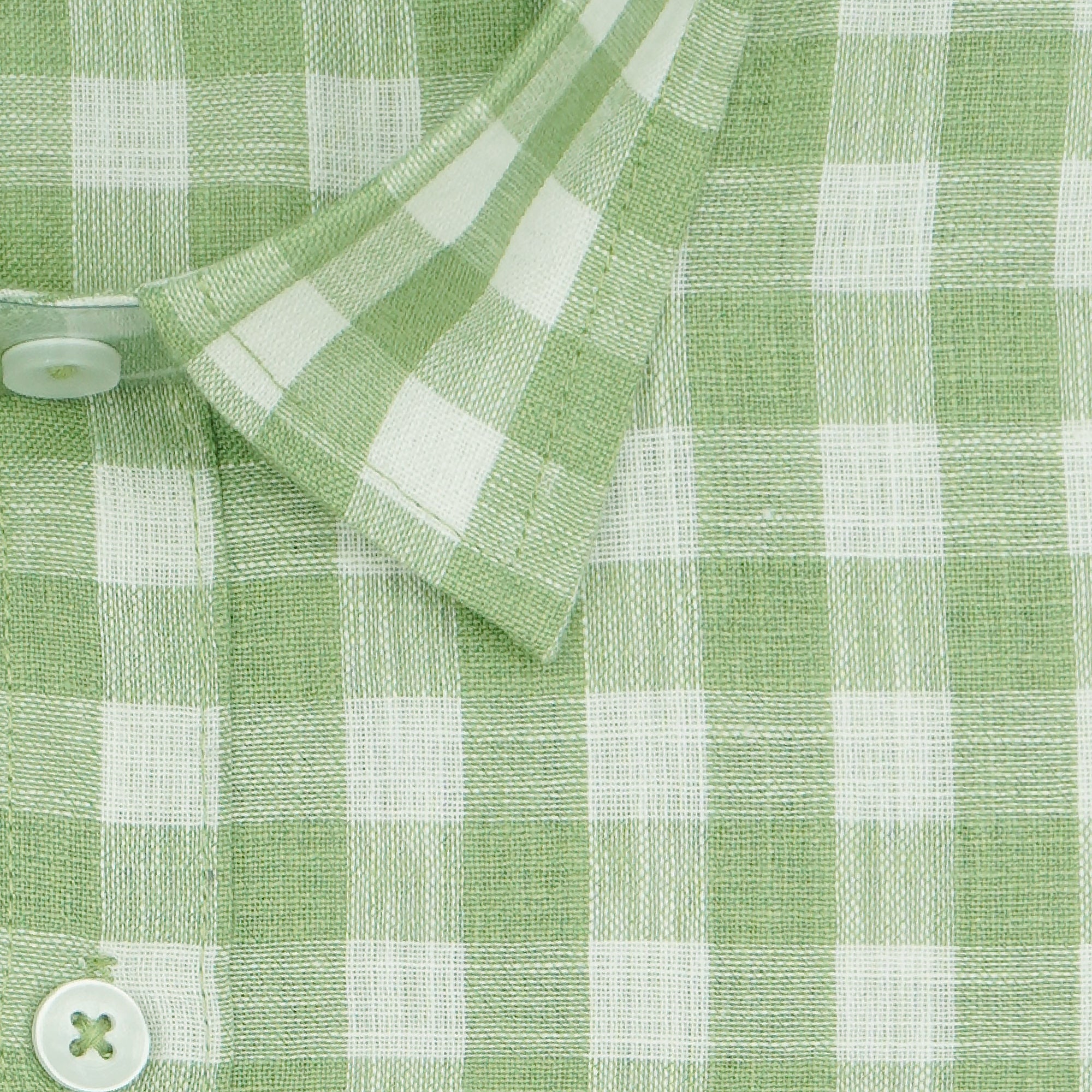 Men's Cotton Linen Checkered Half Sleeves Shirt (Sea Green)