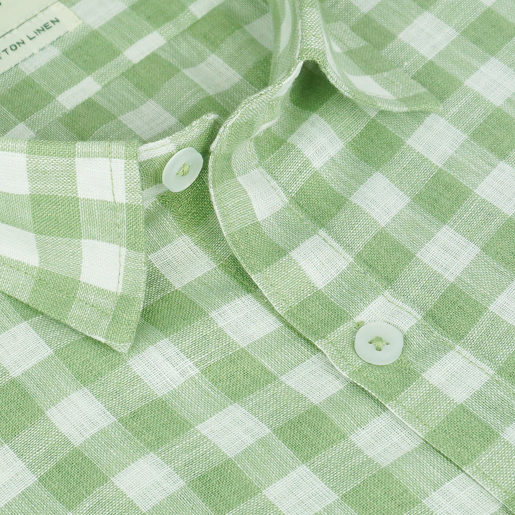 Men's Cotton Linen Checkered Half Sleeves Shirt (Sea Green)