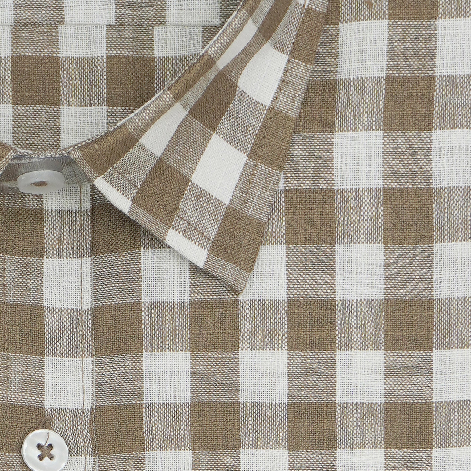 Men's Cotton Linen Checkered Half Sleeves Shirt (Brown)