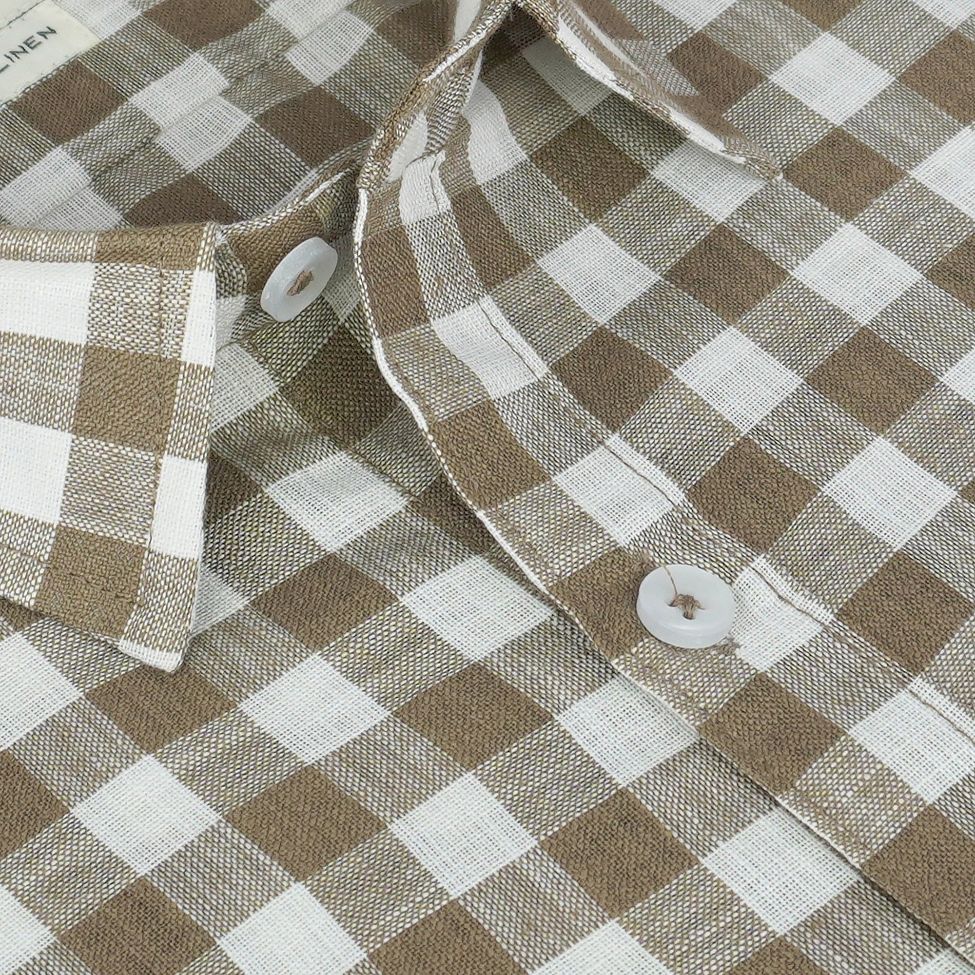 Men's Cotton Linen Checkered Half Sleeves Shirt (Brown)