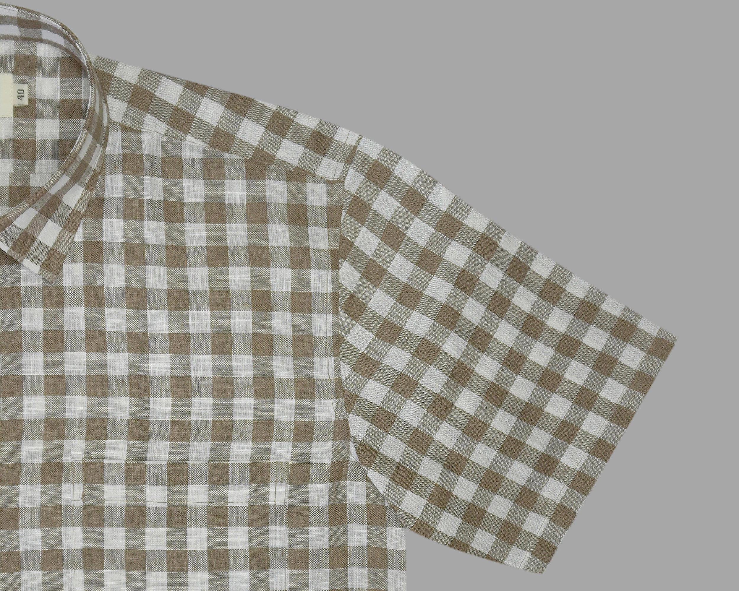 Men's Cotton Linen Checkered Half Sleeves Shirt (Brown)