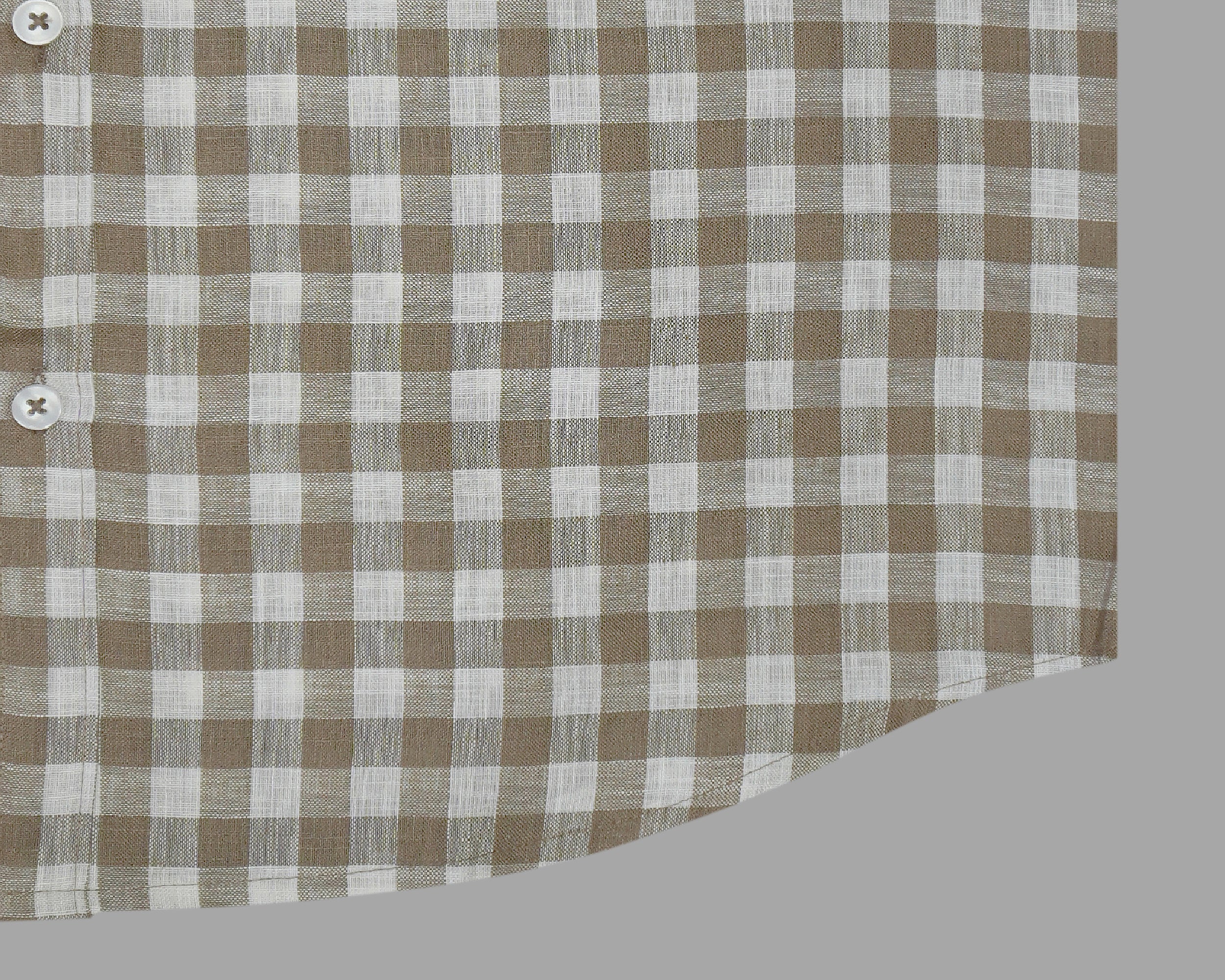 Men's Cotton Linen Checkered Half Sleeves Shirt (Brown)