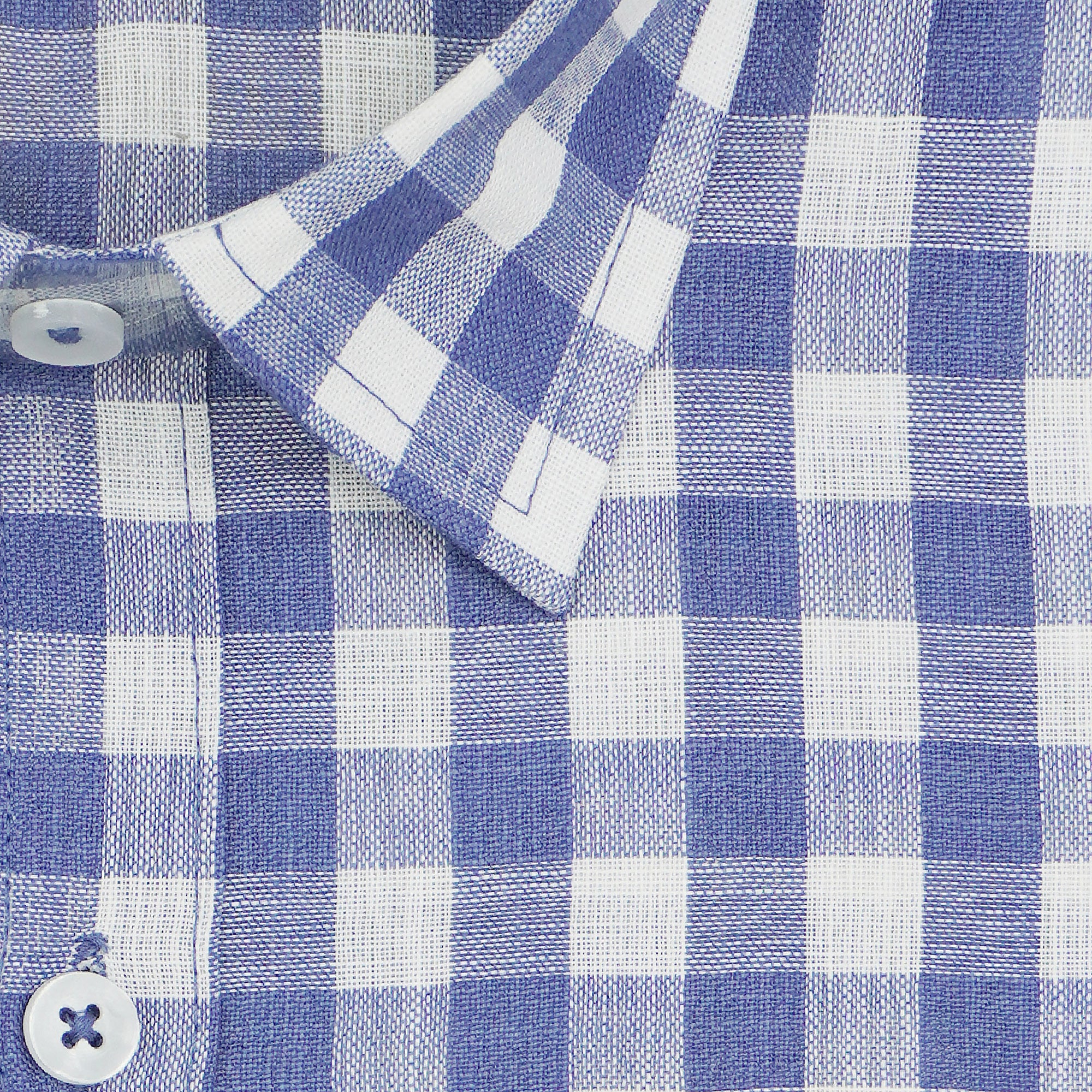 Men's Cotton Linen Checkered Half Sleeves Shirt (Blue)