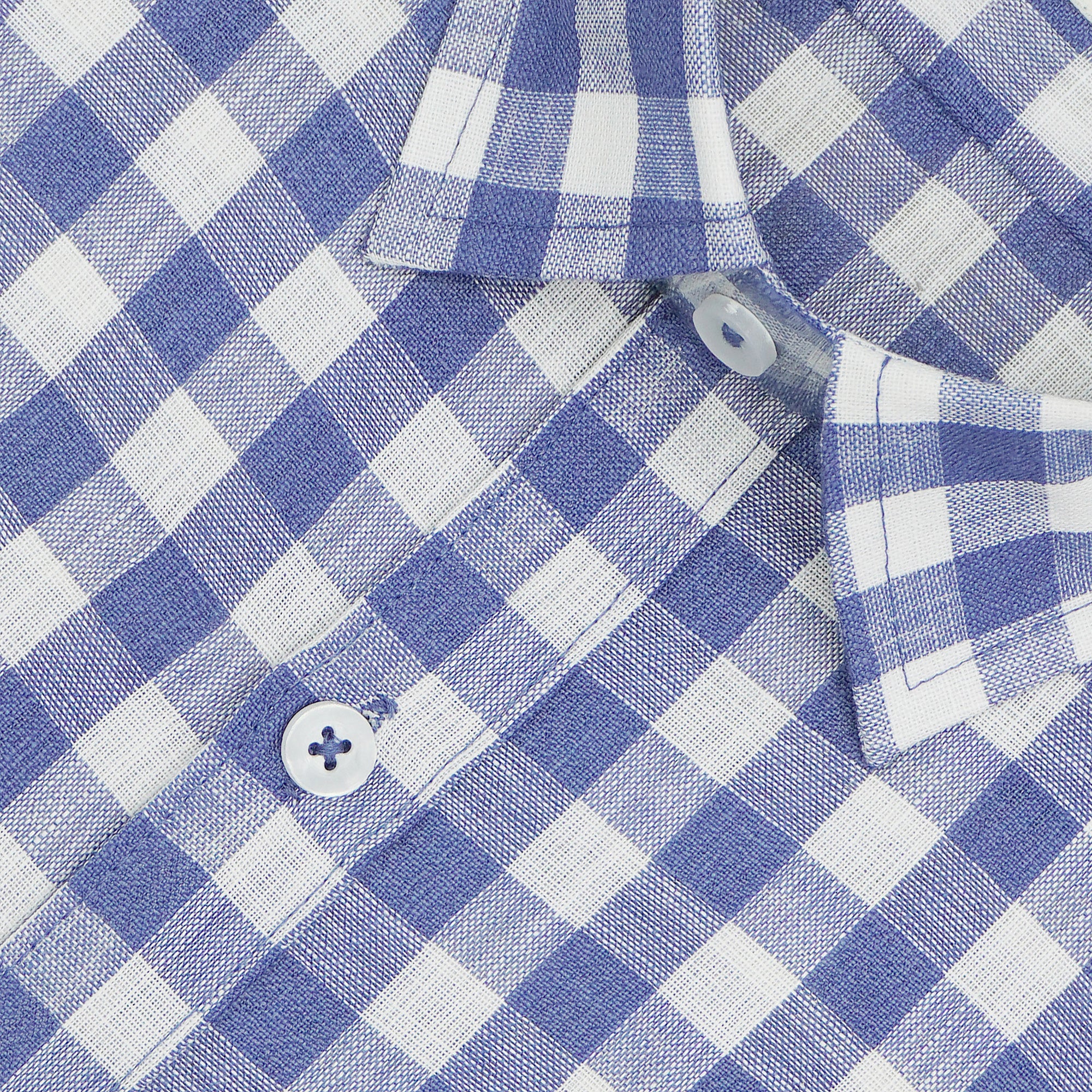 Men's Cotton Linen Checkered Half Sleeves Shirt (Blue)