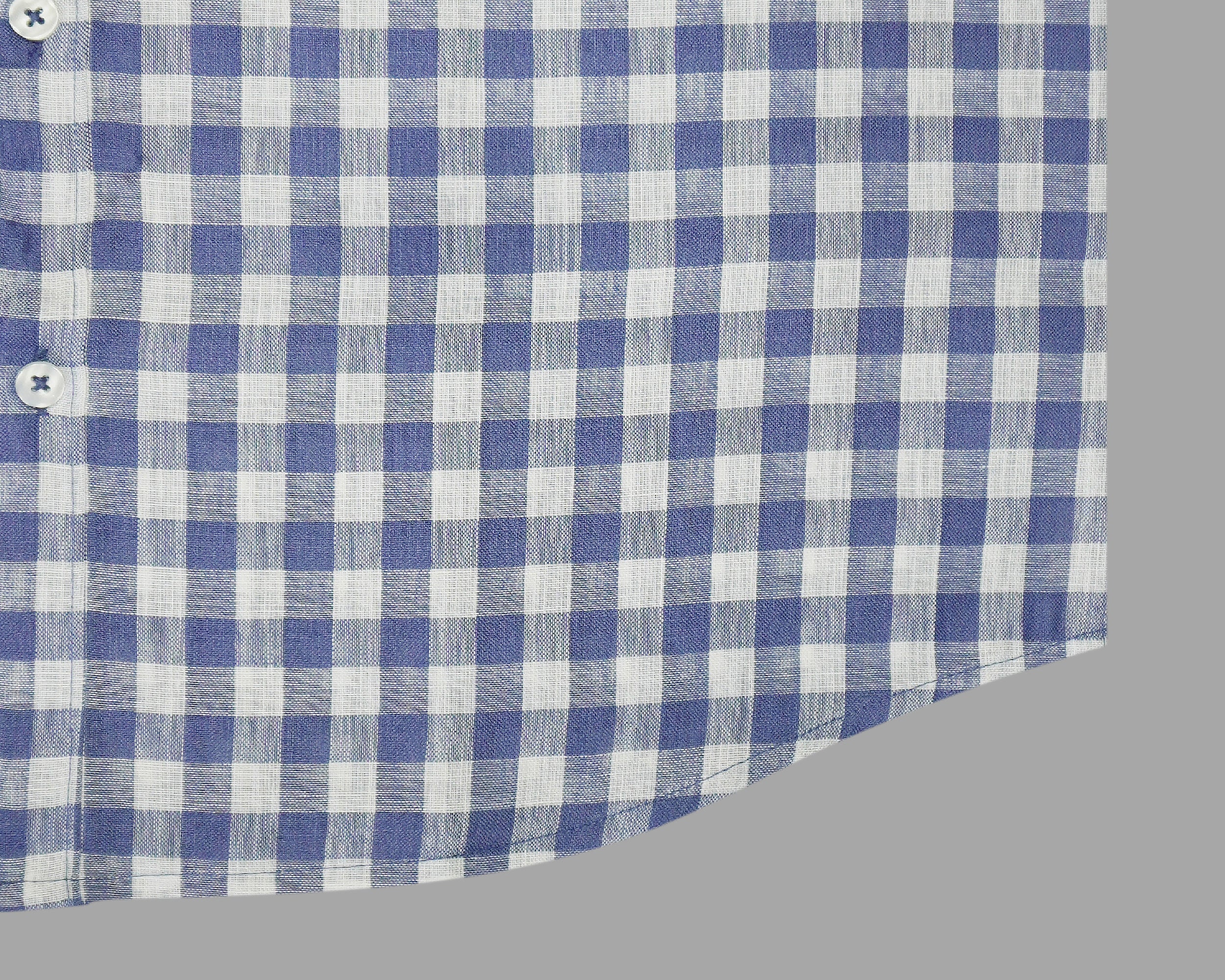 Men's Cotton Linen Checkered Half Sleeves Shirt (Blue)