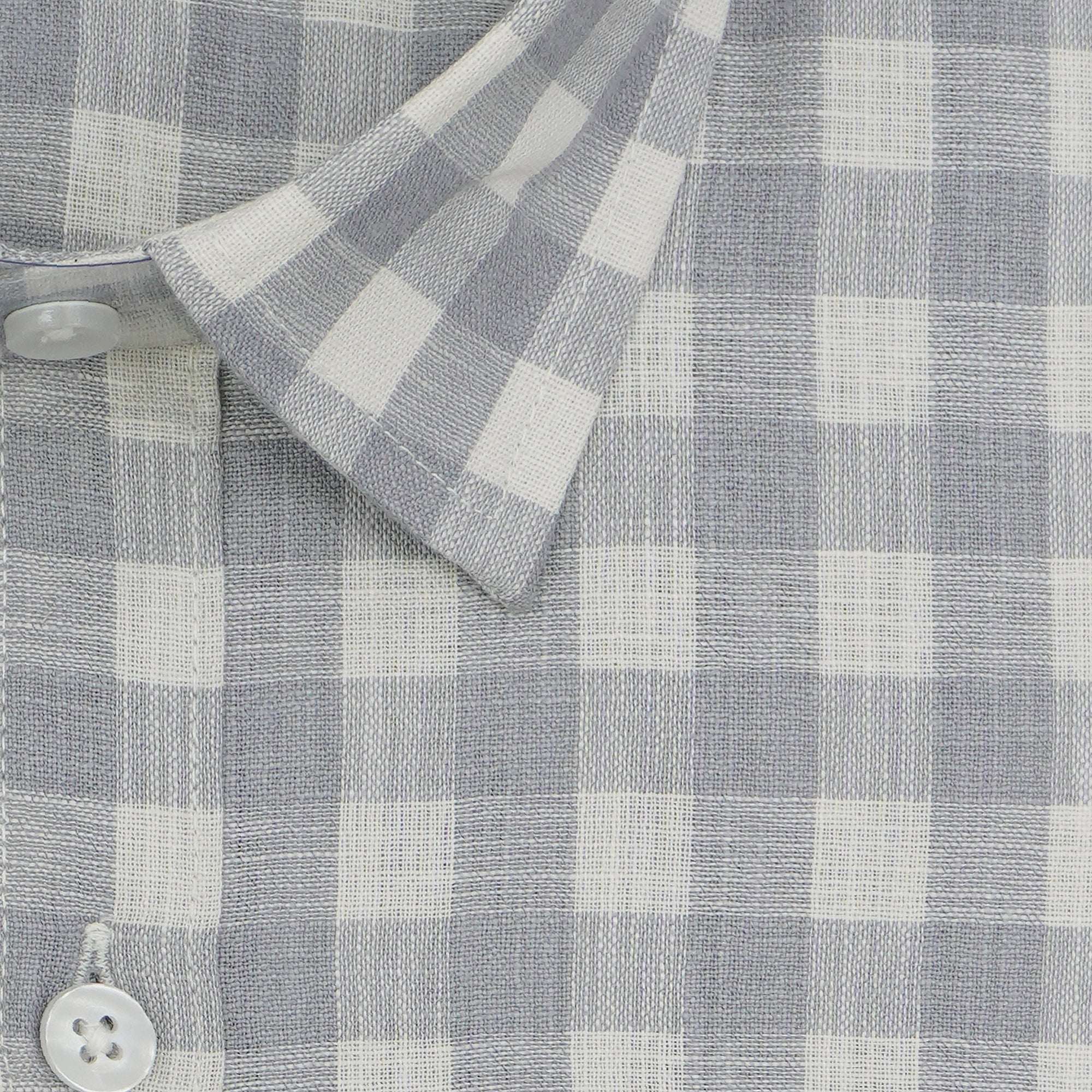 Men's Cotton Linen Checkered Half Sleeves Shirt (Grey)