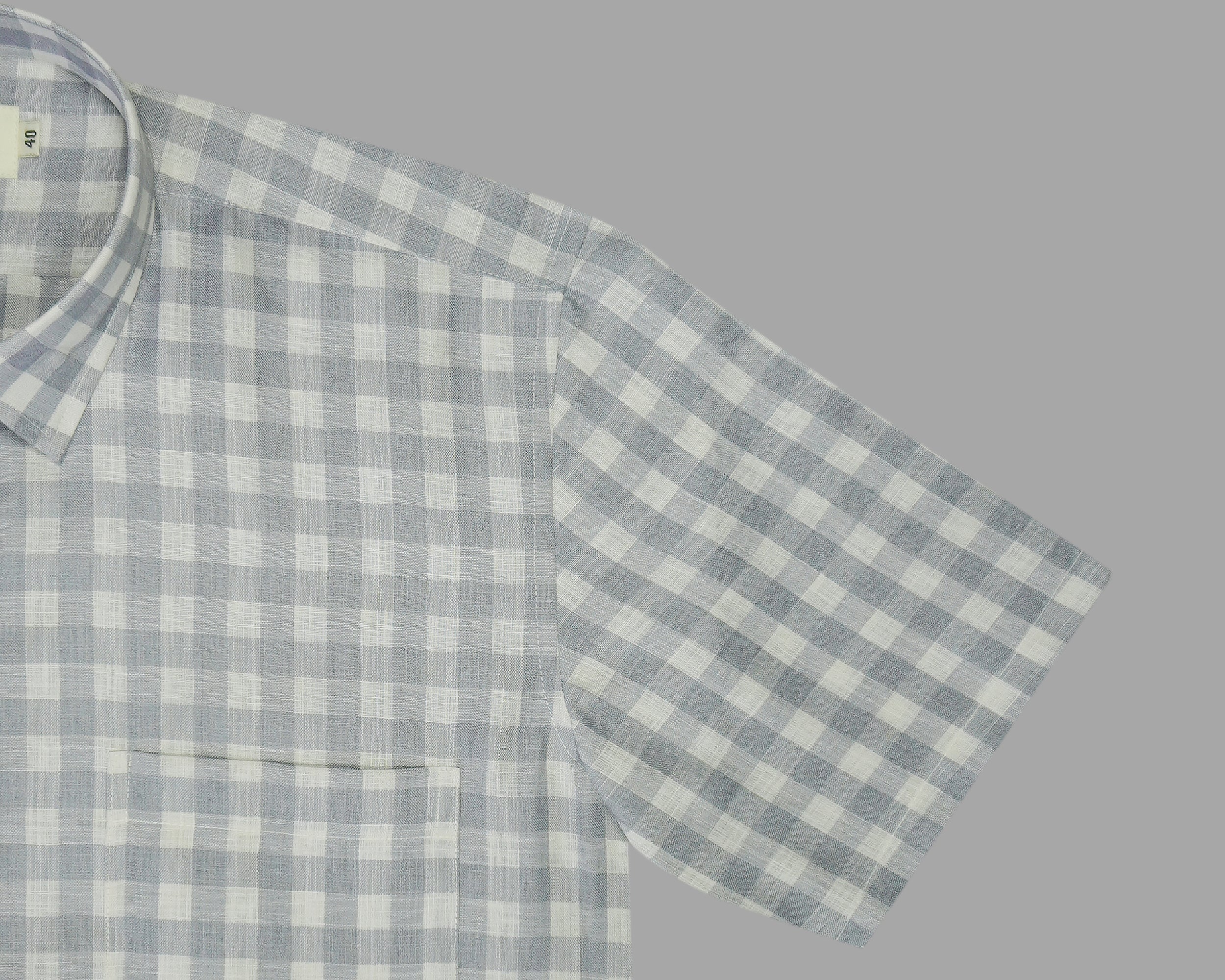 Men's Cotton Linen Checkered Half Sleeves Shirt (Grey)