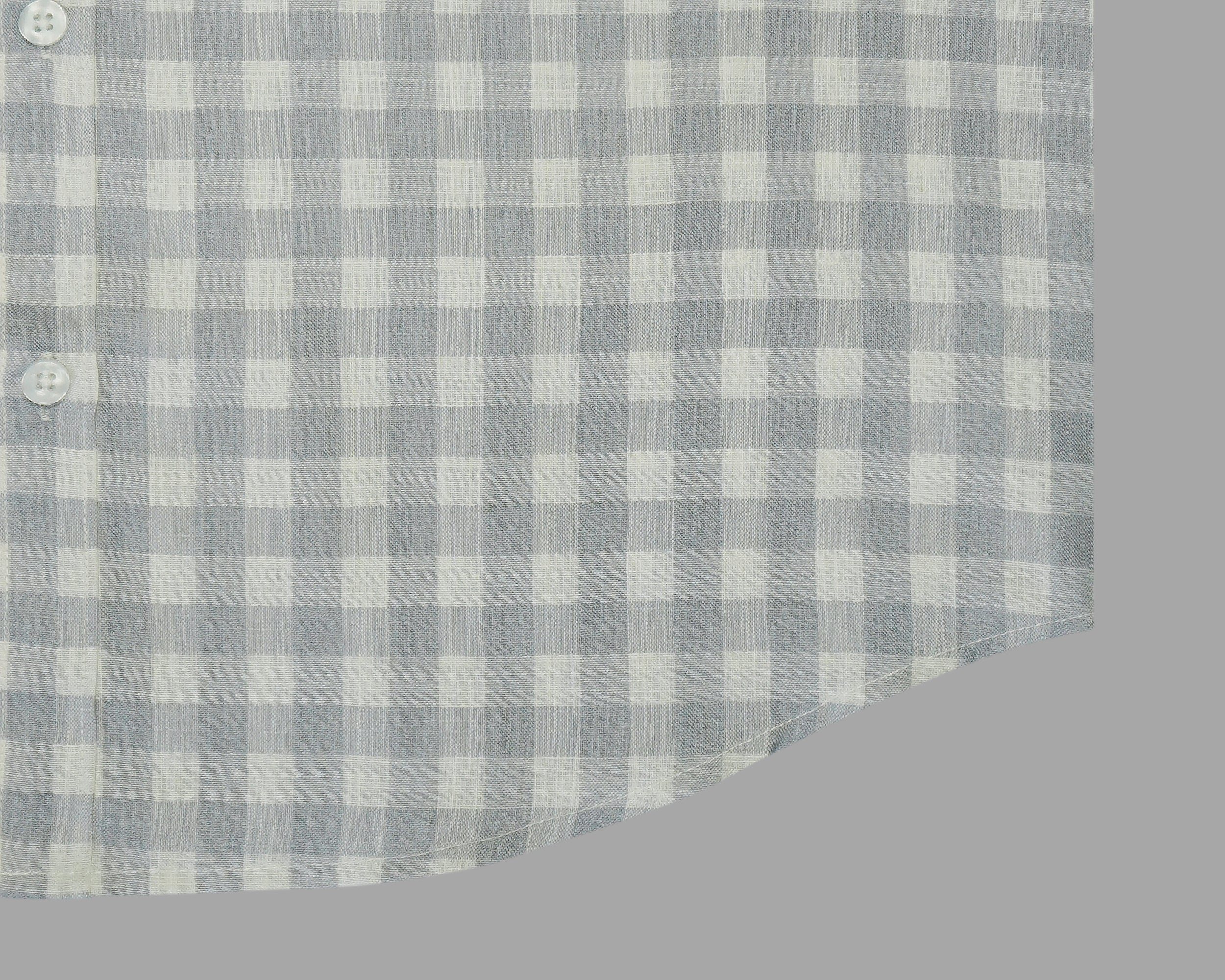 Men's Cotton Linen Checkered Half Sleeves Shirt (Grey)