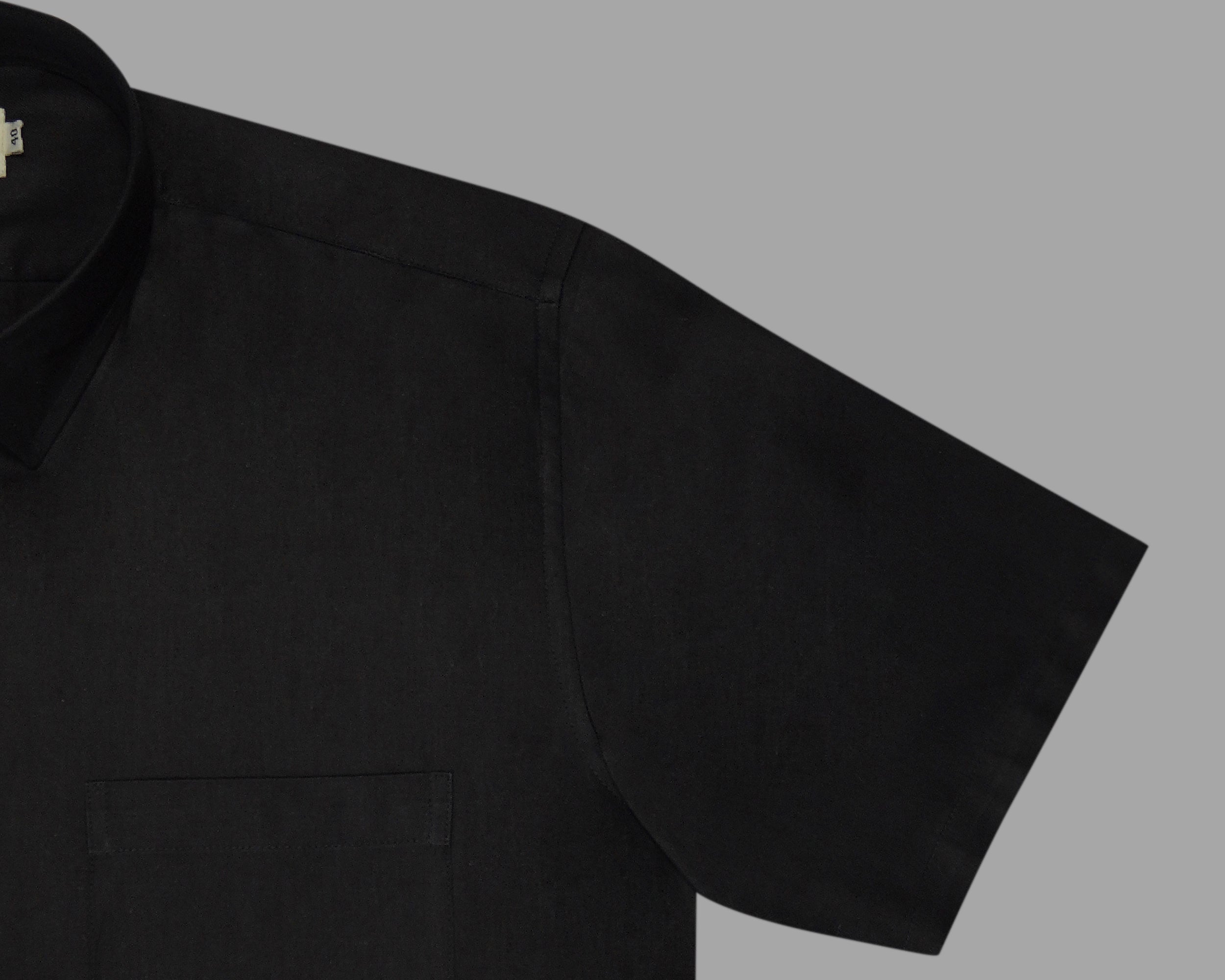 Men's Cotton Linen Plain Solid Half Sleeves Shirt (Black)