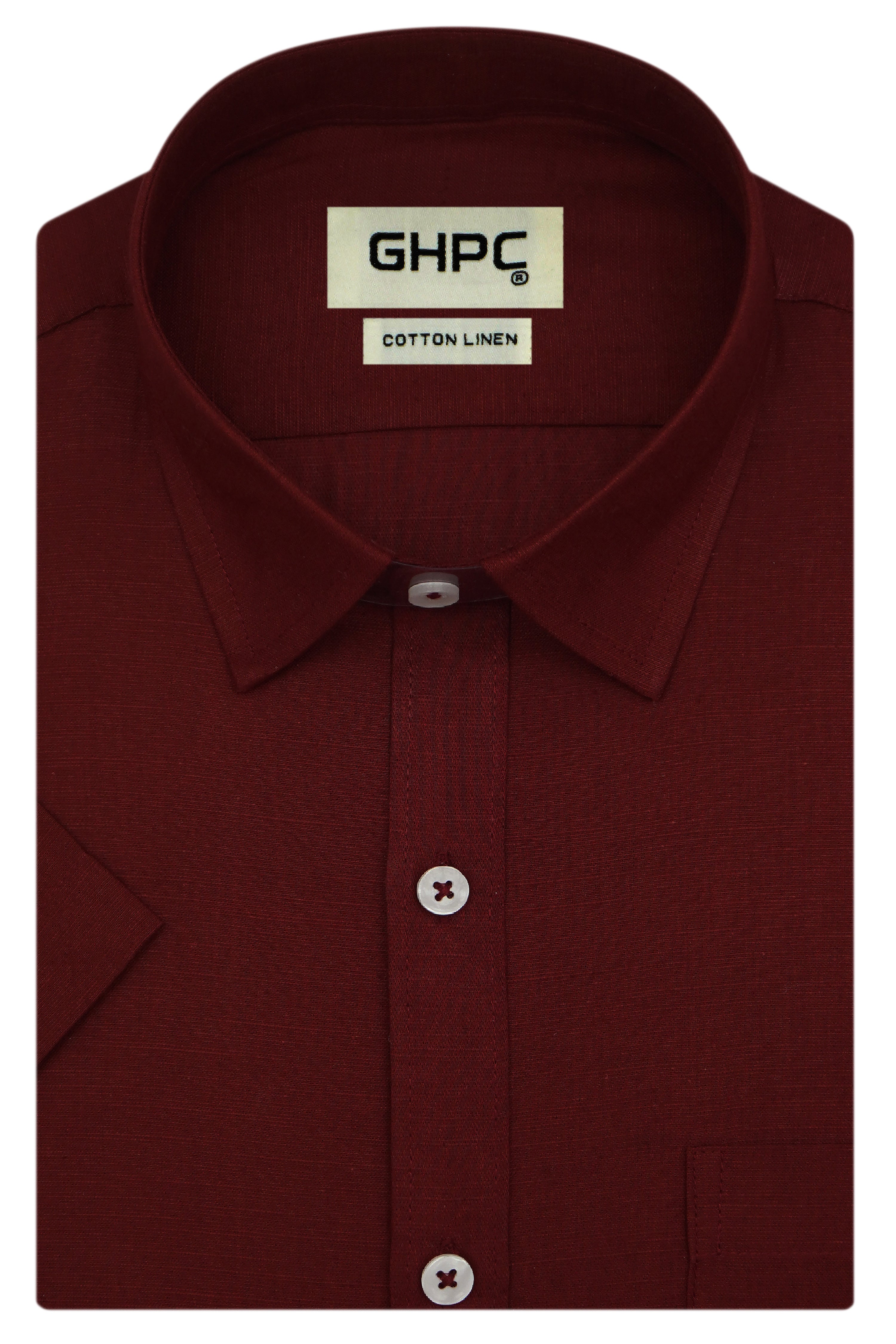 Men's Cotton Linen Plain Solid Half Sleeves Shirt (Maroon)