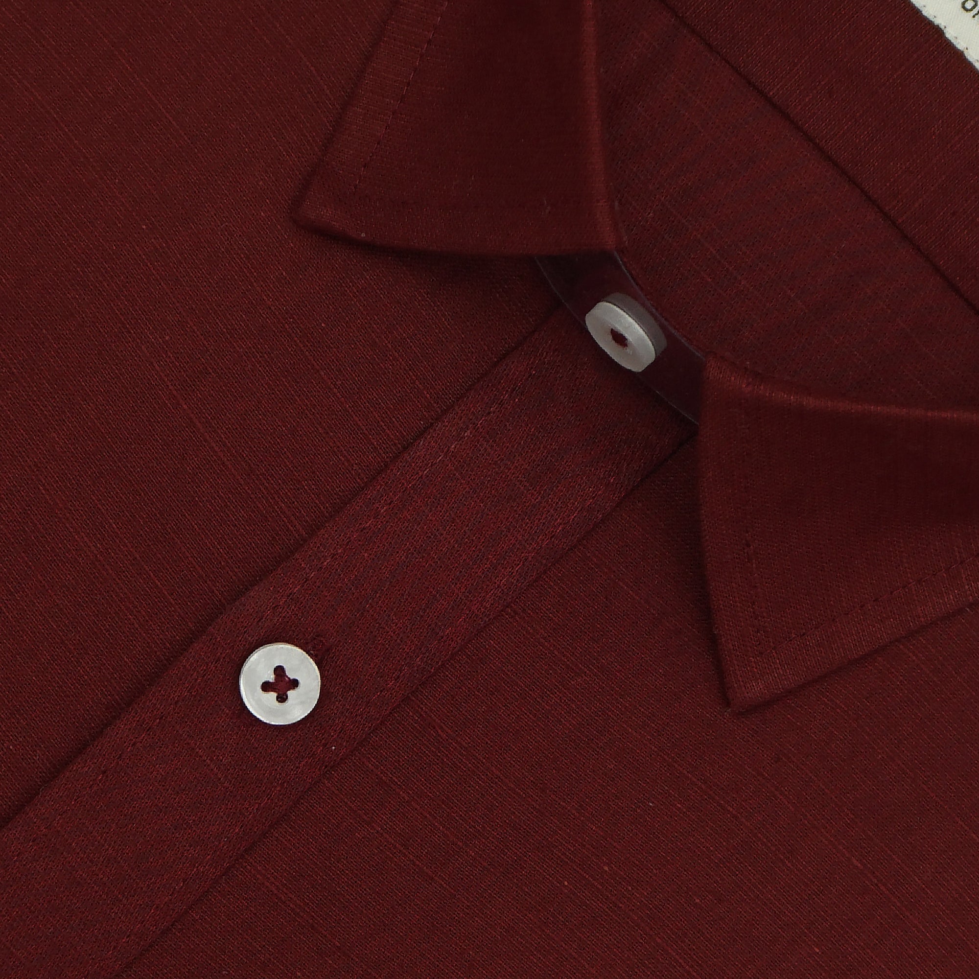 Men's Cotton Linen Plain Solid Half Sleeves Shirt (Maroon)