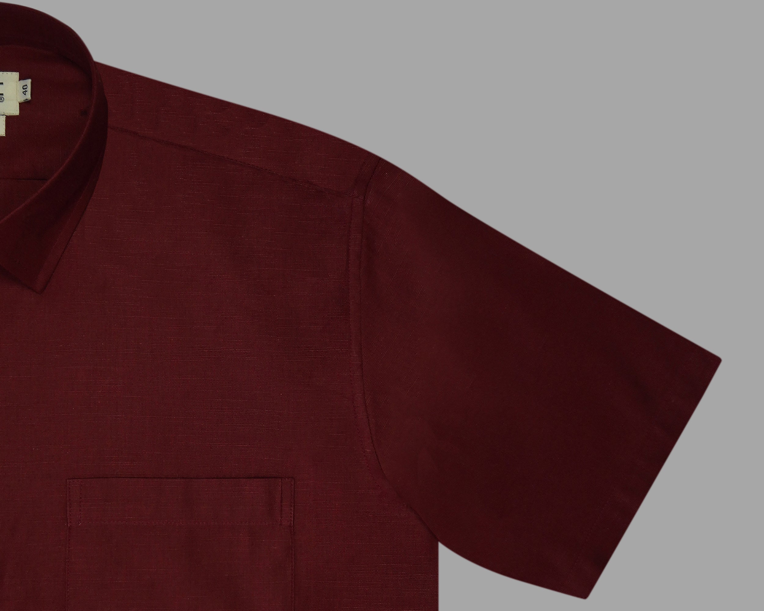 Men's Cotton Linen Plain Solid Half Sleeves Shirt (Maroon)