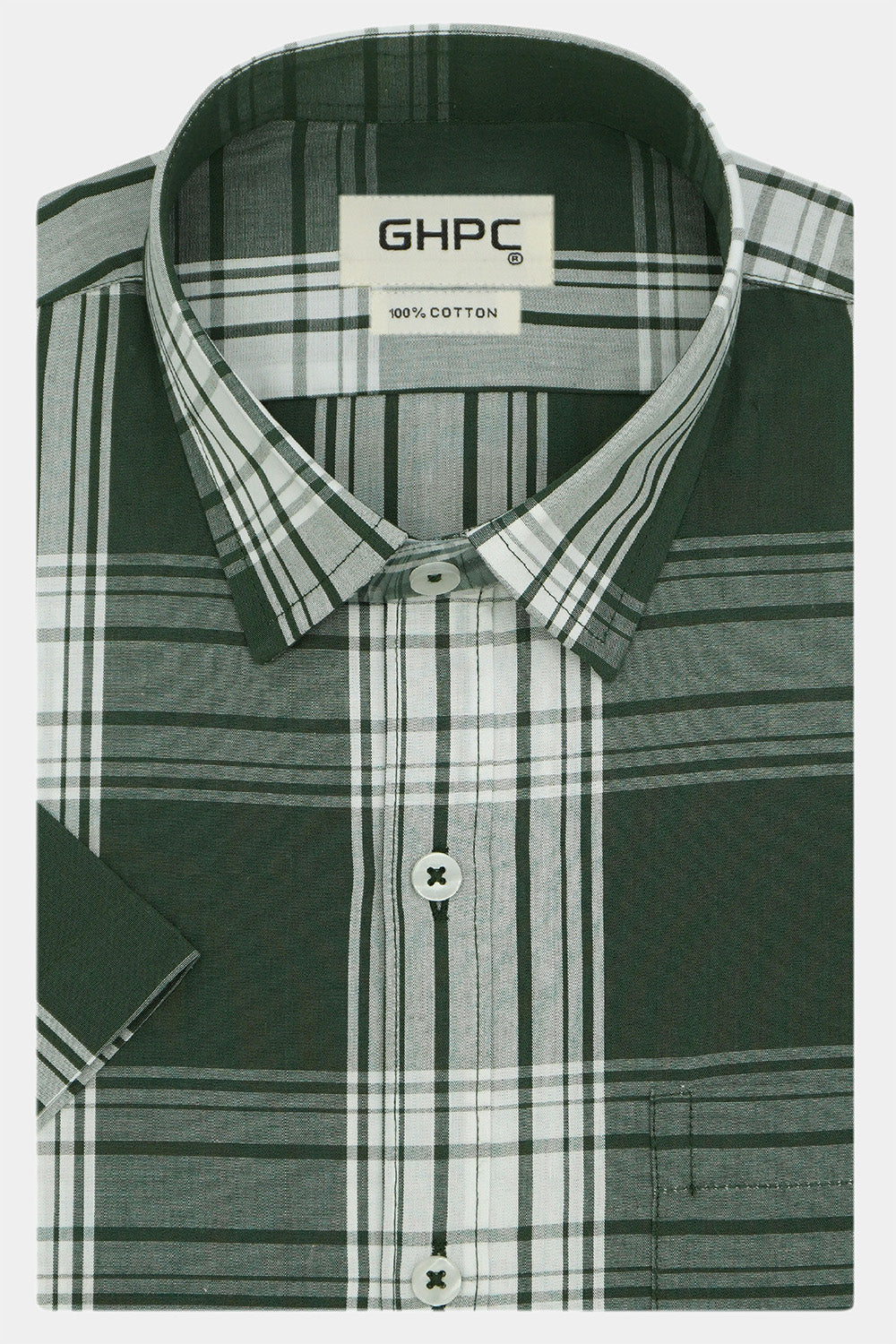 Men's 100% Cotton Checkered Half Sleeves Shirt (Green)