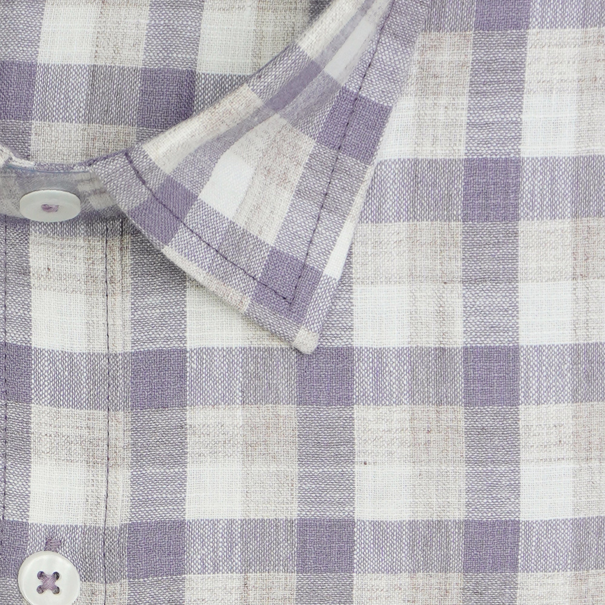 Men's Cotton Linen Checkered Half Sleeves Shirt (Purple)